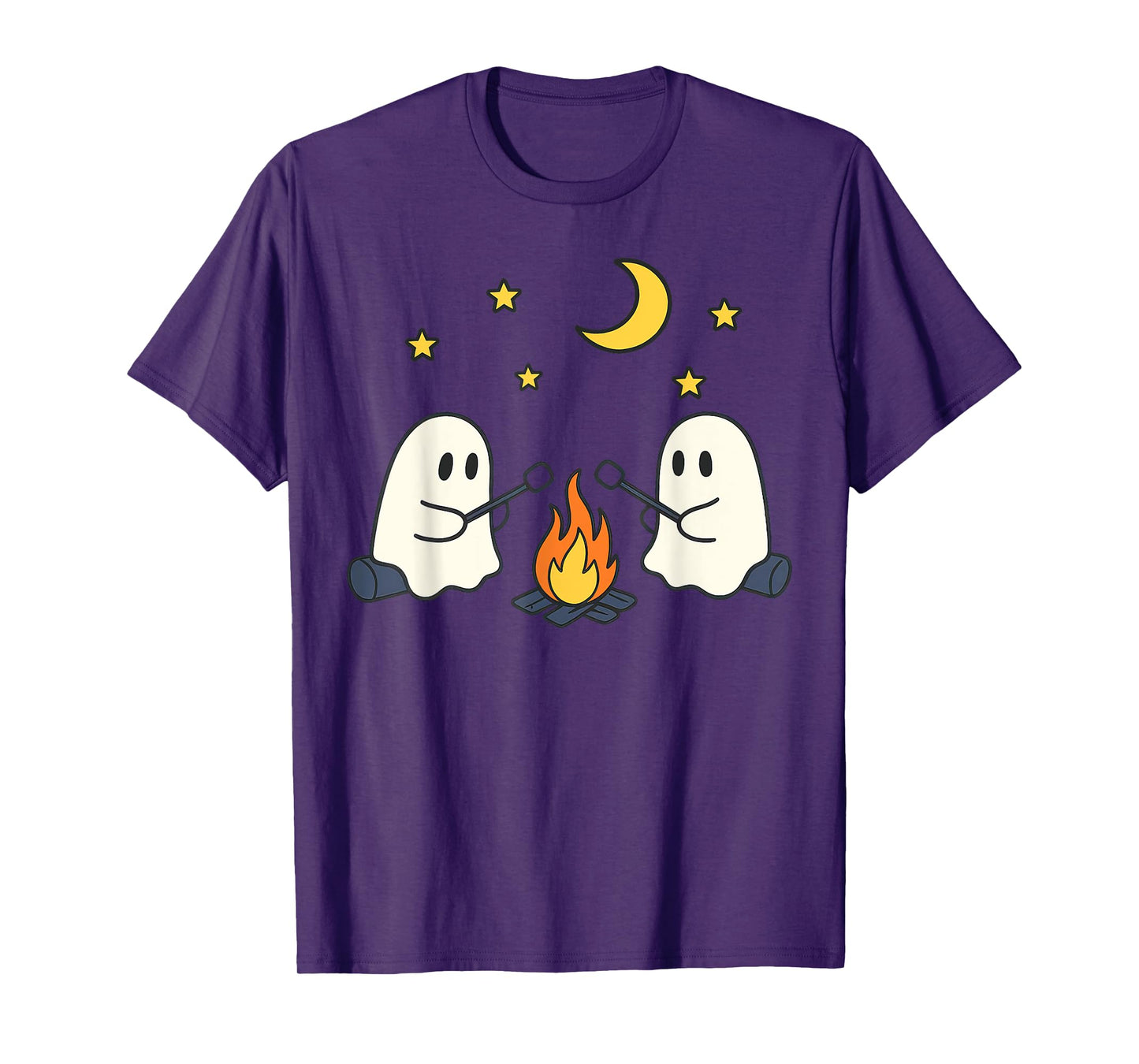 Cute Ghost Camping Campfire Halloween Marshmallow Men Women T-Shirt