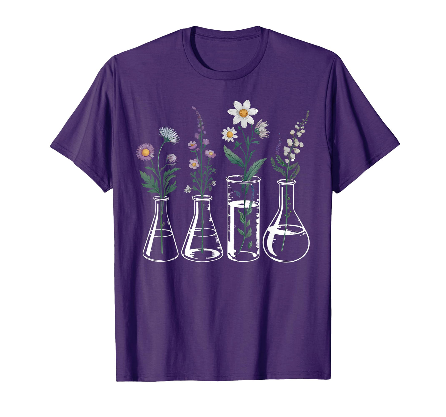 Floral Beakers Laboratory Chemistry Lab Scientist Teacher T-Shirt