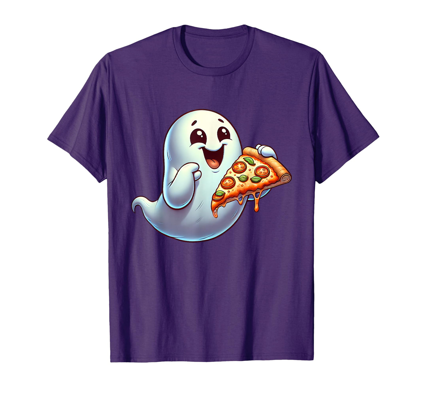 Ghost Eating Pizza Halloween Men Women Kids T-Shirt
