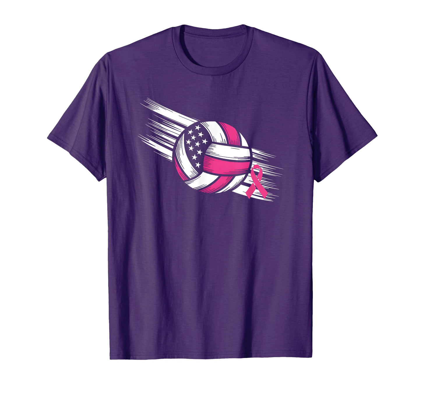 Volleyball Pink Ribbon Breast Cancer Awareness USA Flag T-Shirt