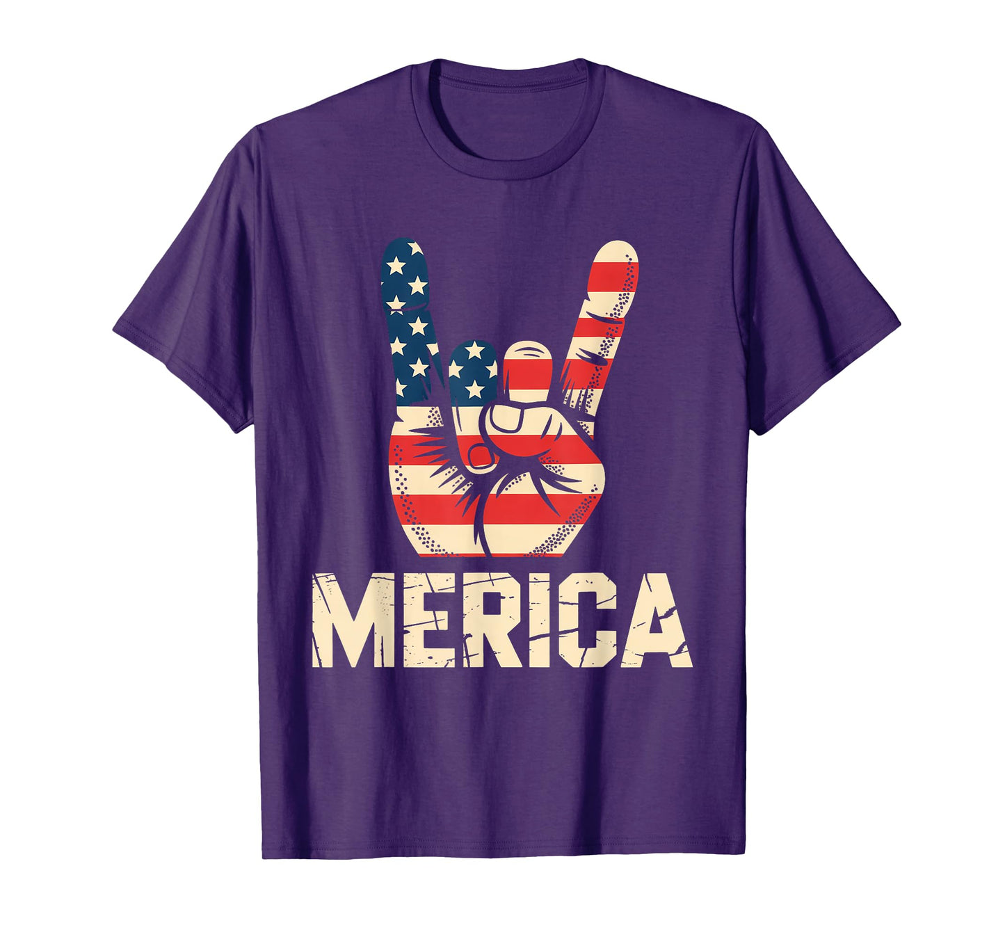 Merica Rock Sign 4th of July Vintage American Flag Retro USA T-Shirt
