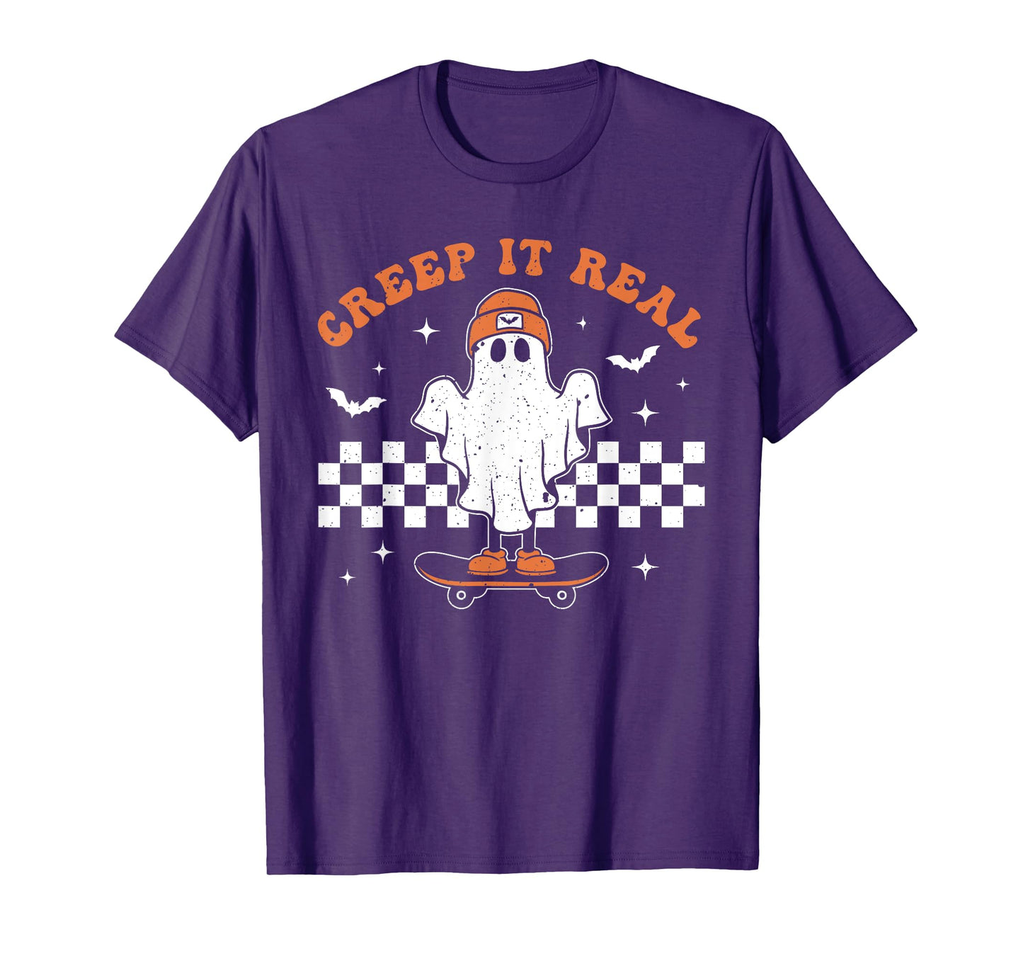 Creep it Real Ghost Skateboard Retro Cute Halloween Boy Girl T-Shirt