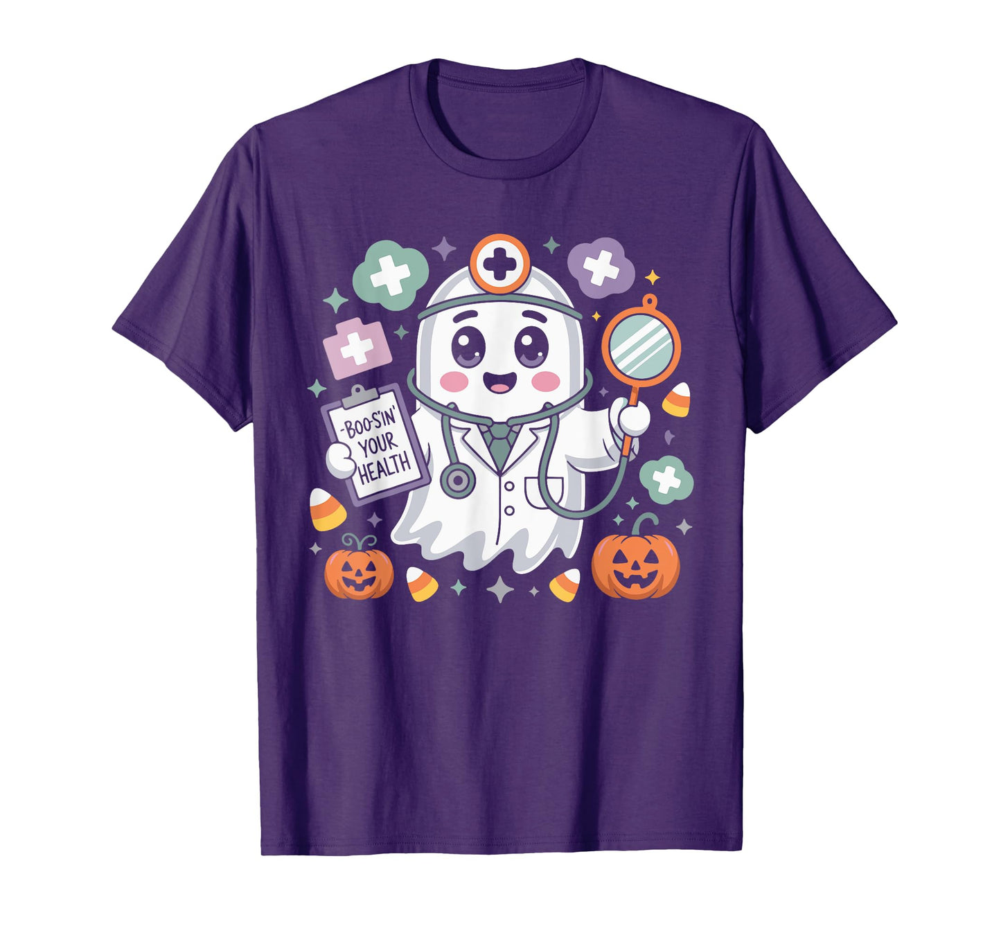 Ghost Doctor Costume Funny Halloween Medical Stethoscope Men T-Shirt
