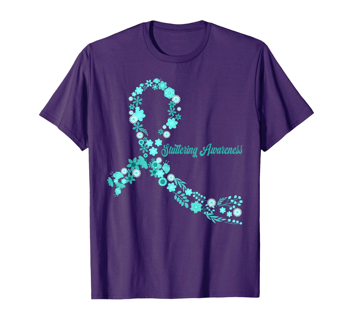 Stuttering Awareness Hippie Flower Teal Ribbon Support T-Shirt