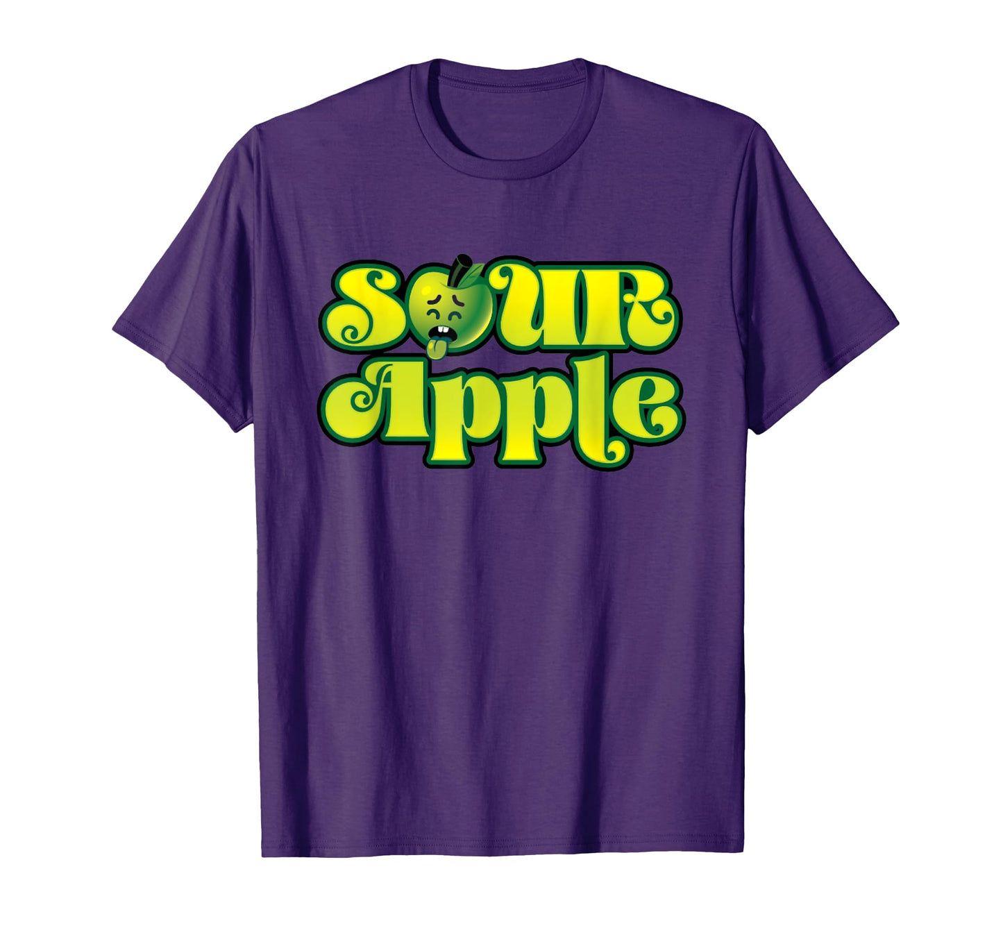 Sour Apple Cartoon Face Funny Retro Design T-Shirt