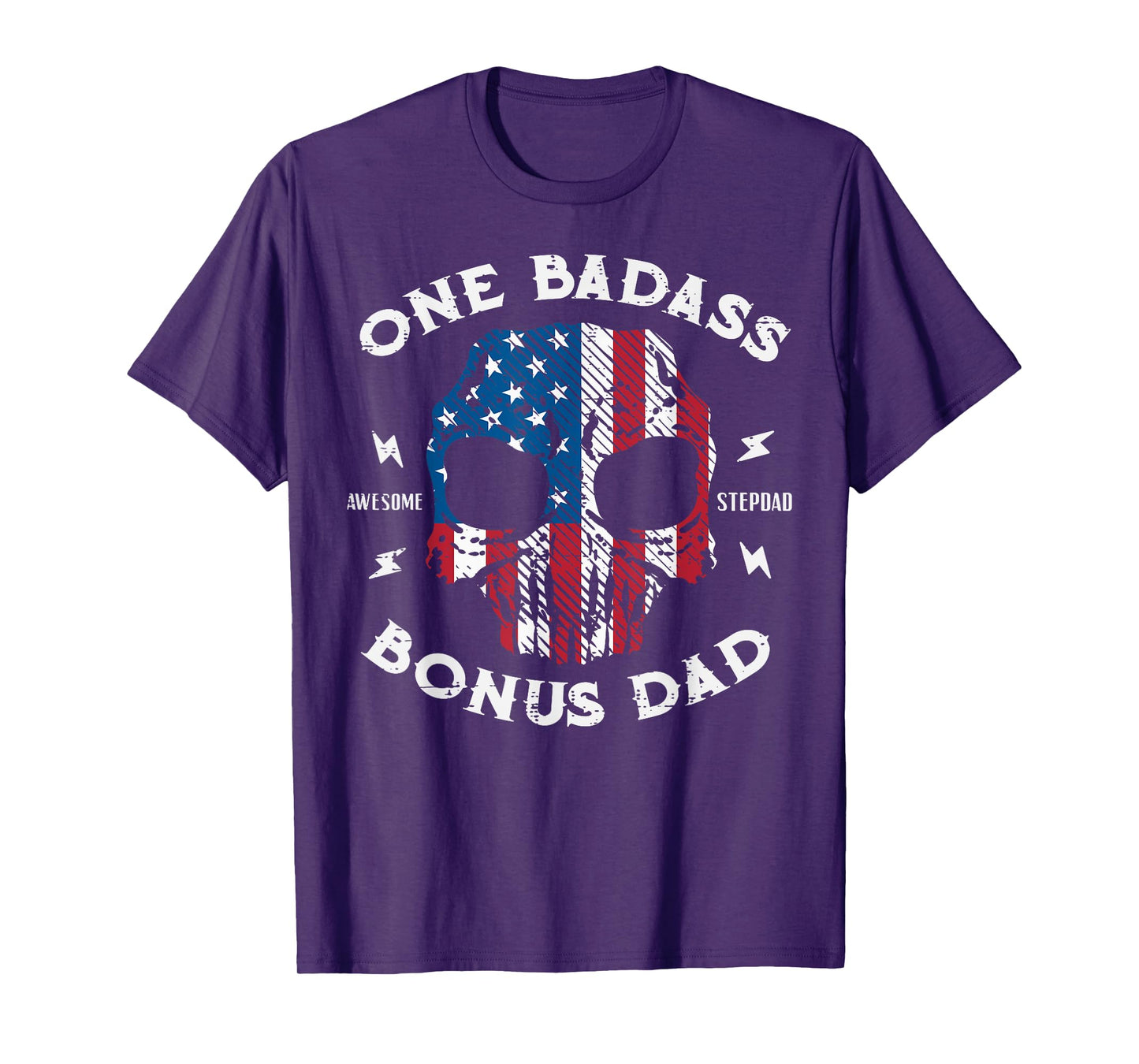 One Awesome Stepdad Bonus Dad Fathers Day US Flag Skull Men T-Shirt