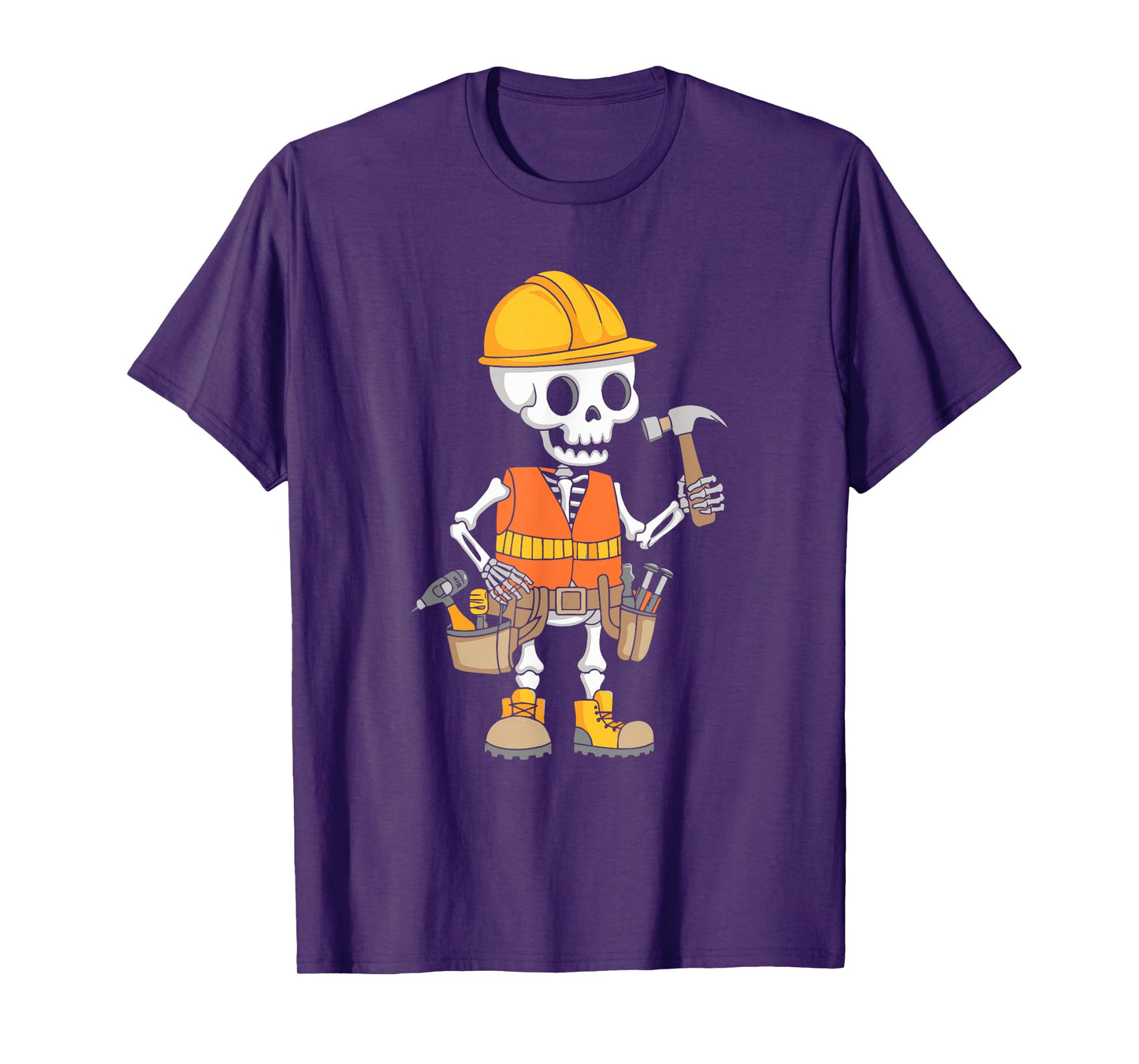 Construction Worker Costume Skeleton Halloween Orange Vest T-Shirt