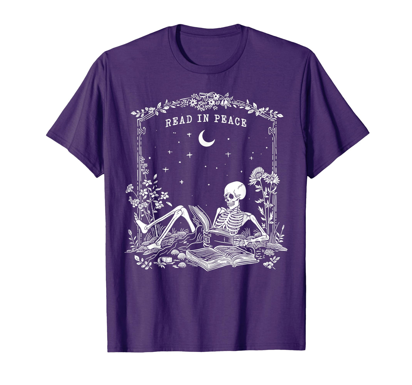 Read in Peace, Skeleton reading Book Halloween bookish T-Shirt
