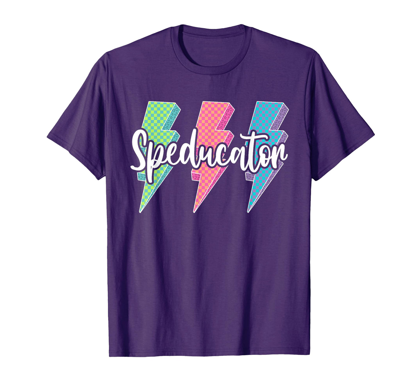Checkered Special Education Teacher Lightning Bolt Womens T-Shirt