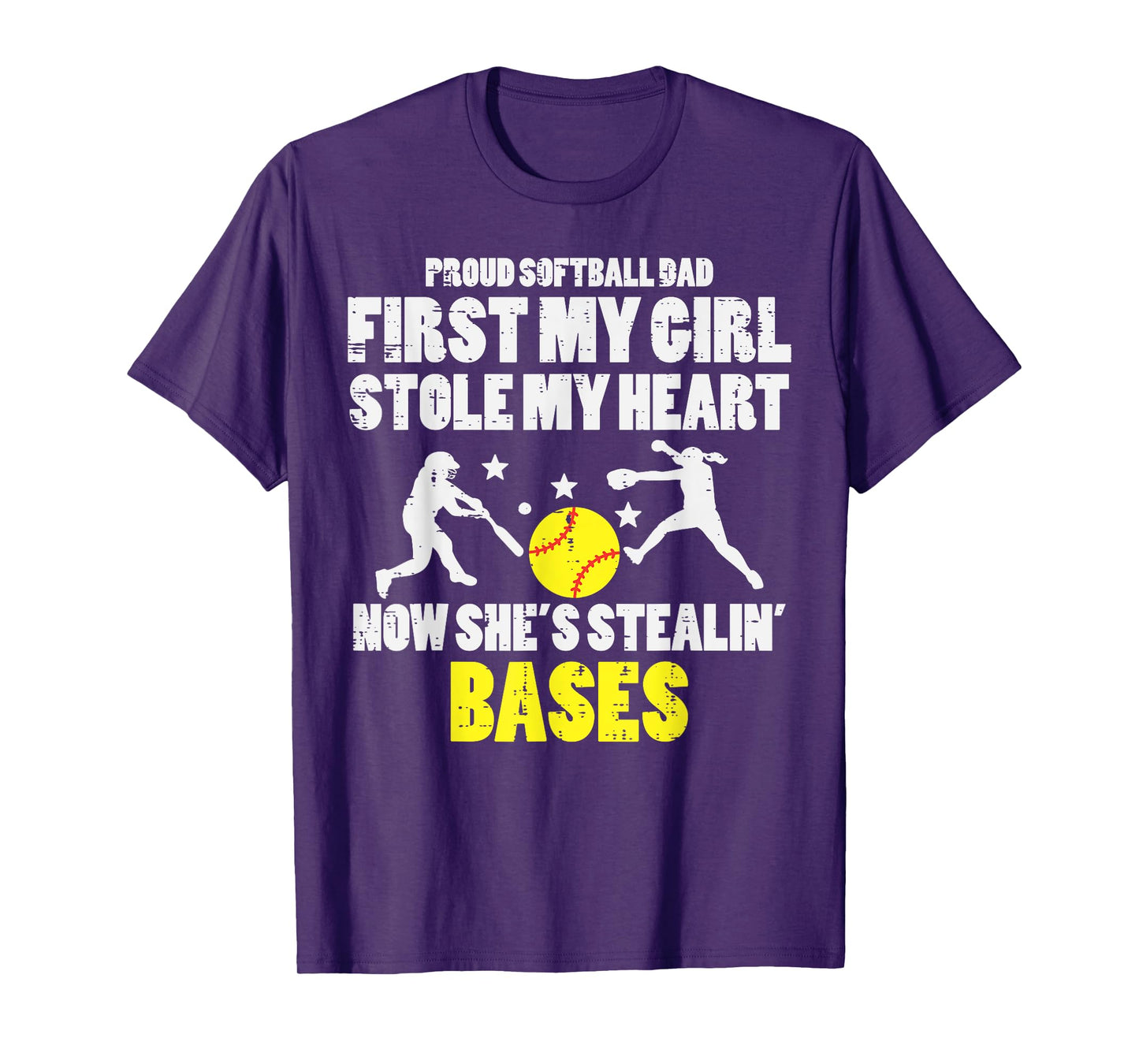 Softball Dad Girl Stole My Heart Stealing Bases Fathers Day T-Shirt