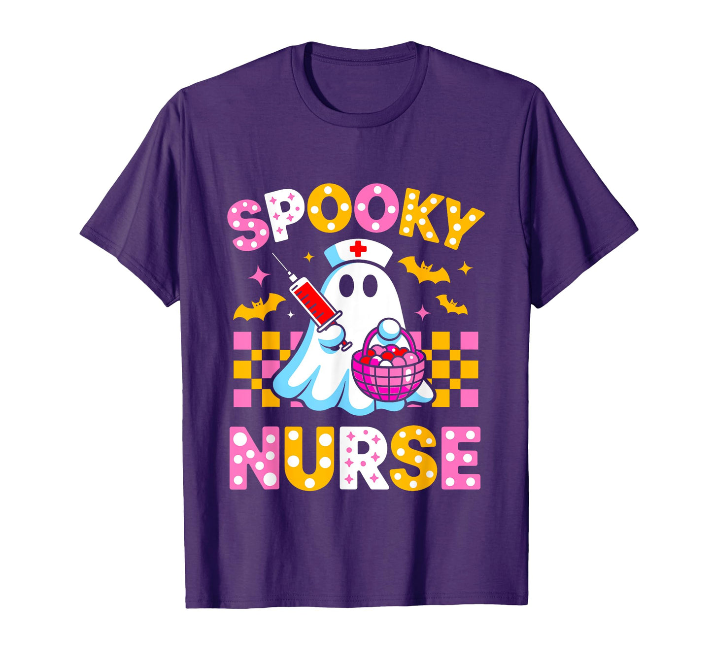 Spooky Ghost Nurse Cute Halloween Pumpkin Candy Costume T-Shirt