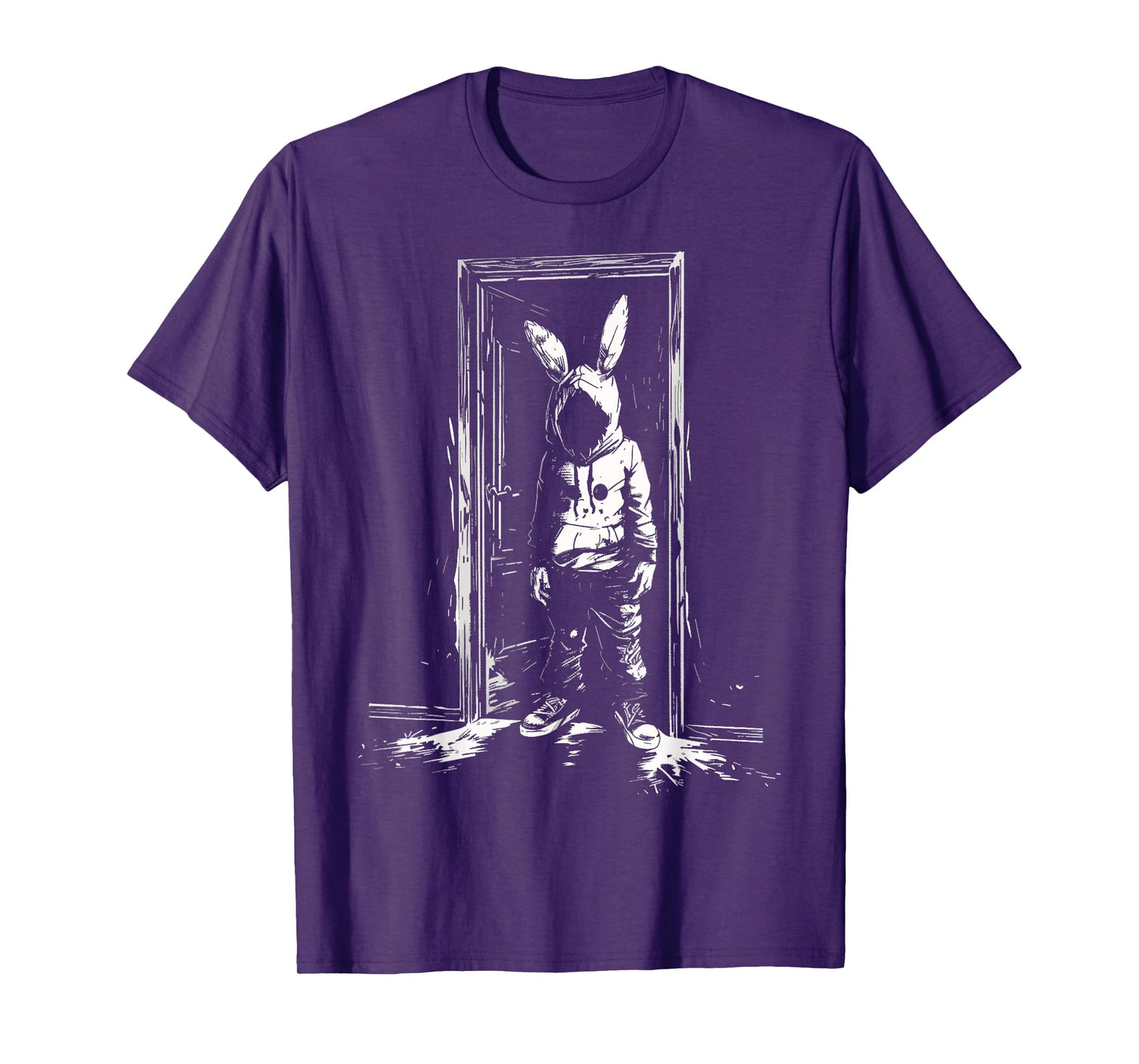 Horror Bunny Mask Man Rabbit Alt Goth Slasher Creepy Door T-Shirt