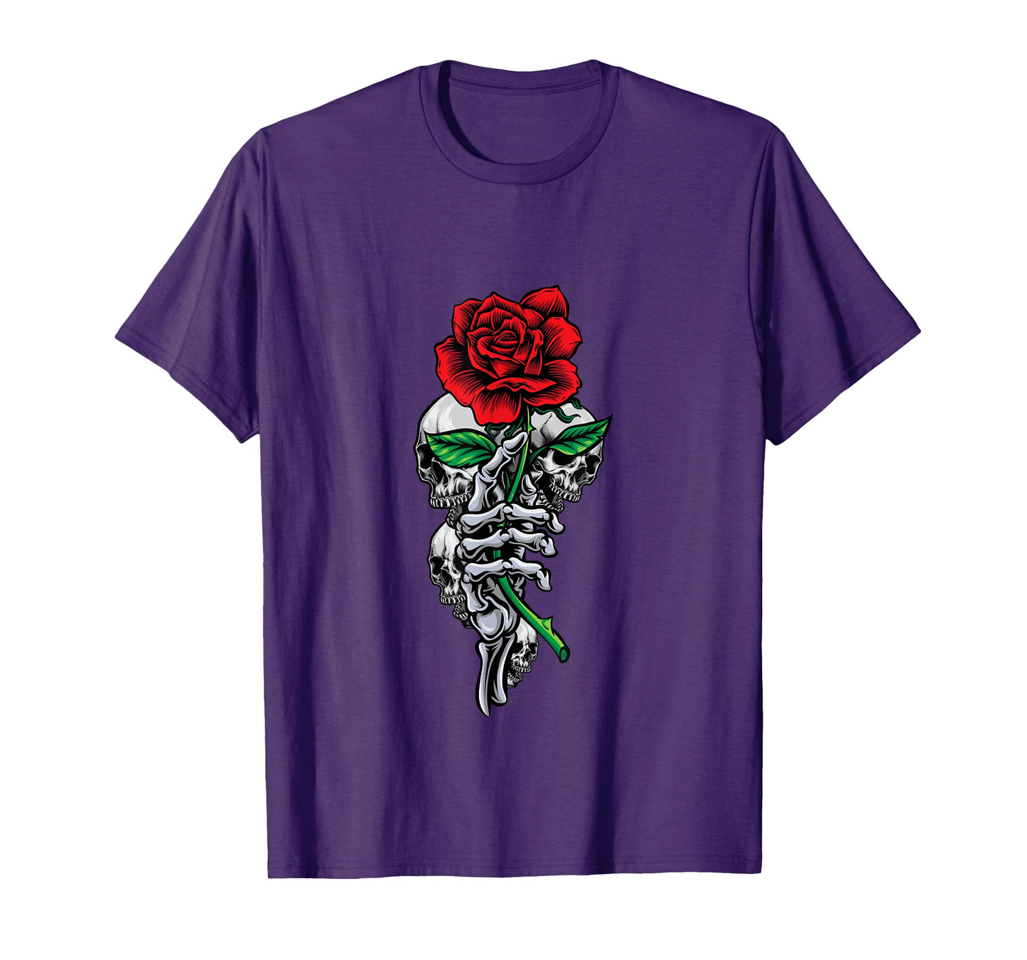 Skeleton Hand Red And Beautiful Rose Flower And Skulls Art T-Shirt
