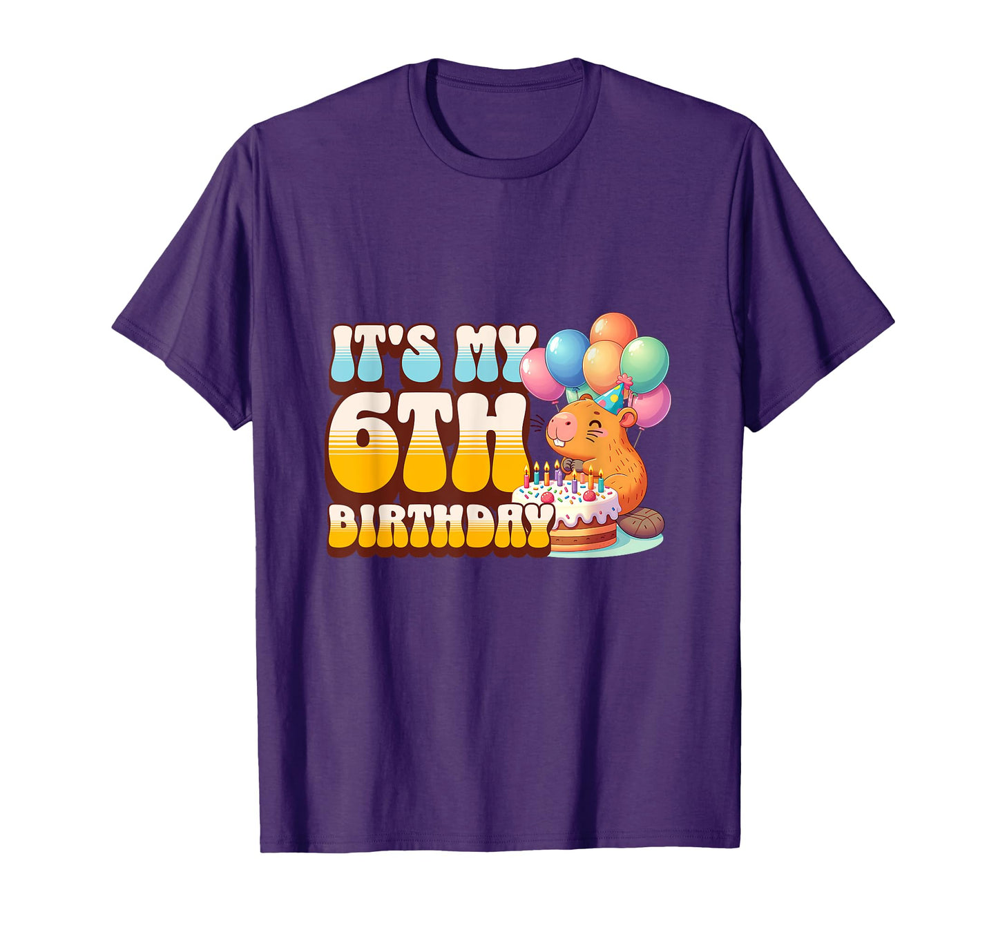 It's My 6th Birthday Capybara 6 Years Old Kids Capy Bday T-Shirt