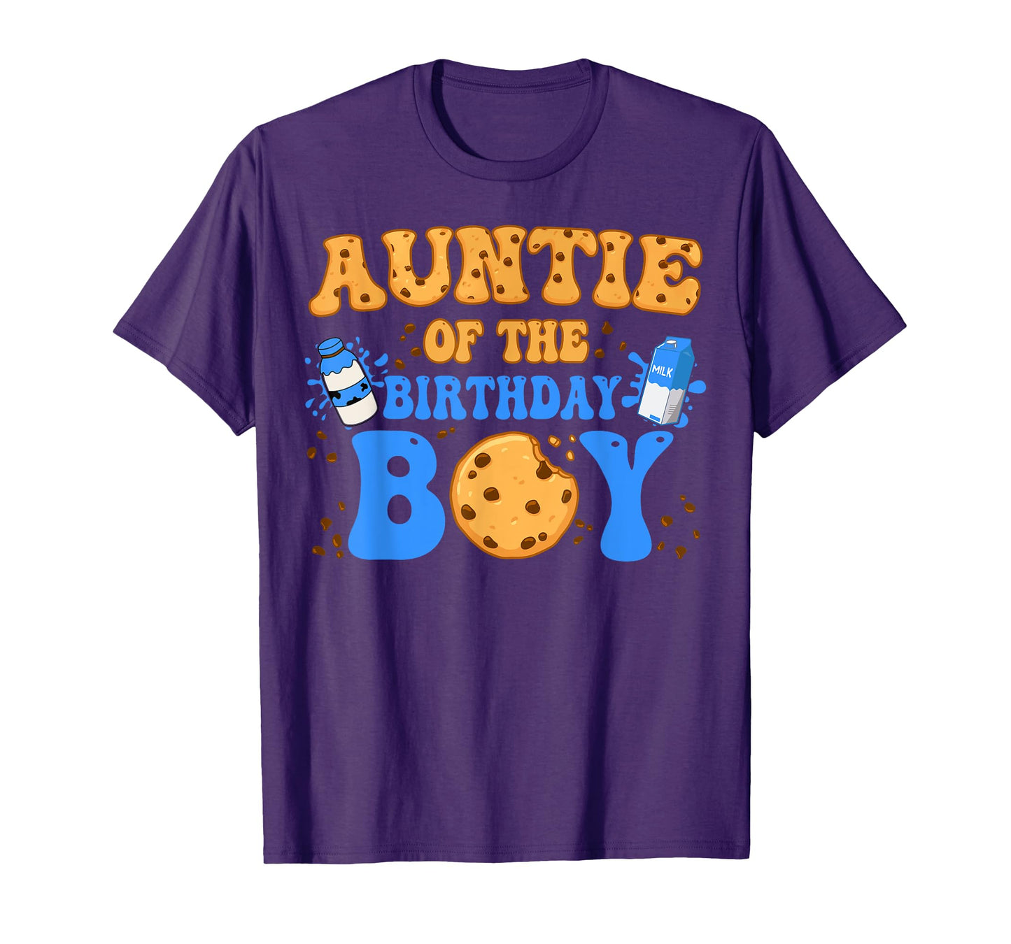 Auntie Of The Birthday Boy Milk and Cookies Lover T-Shirt