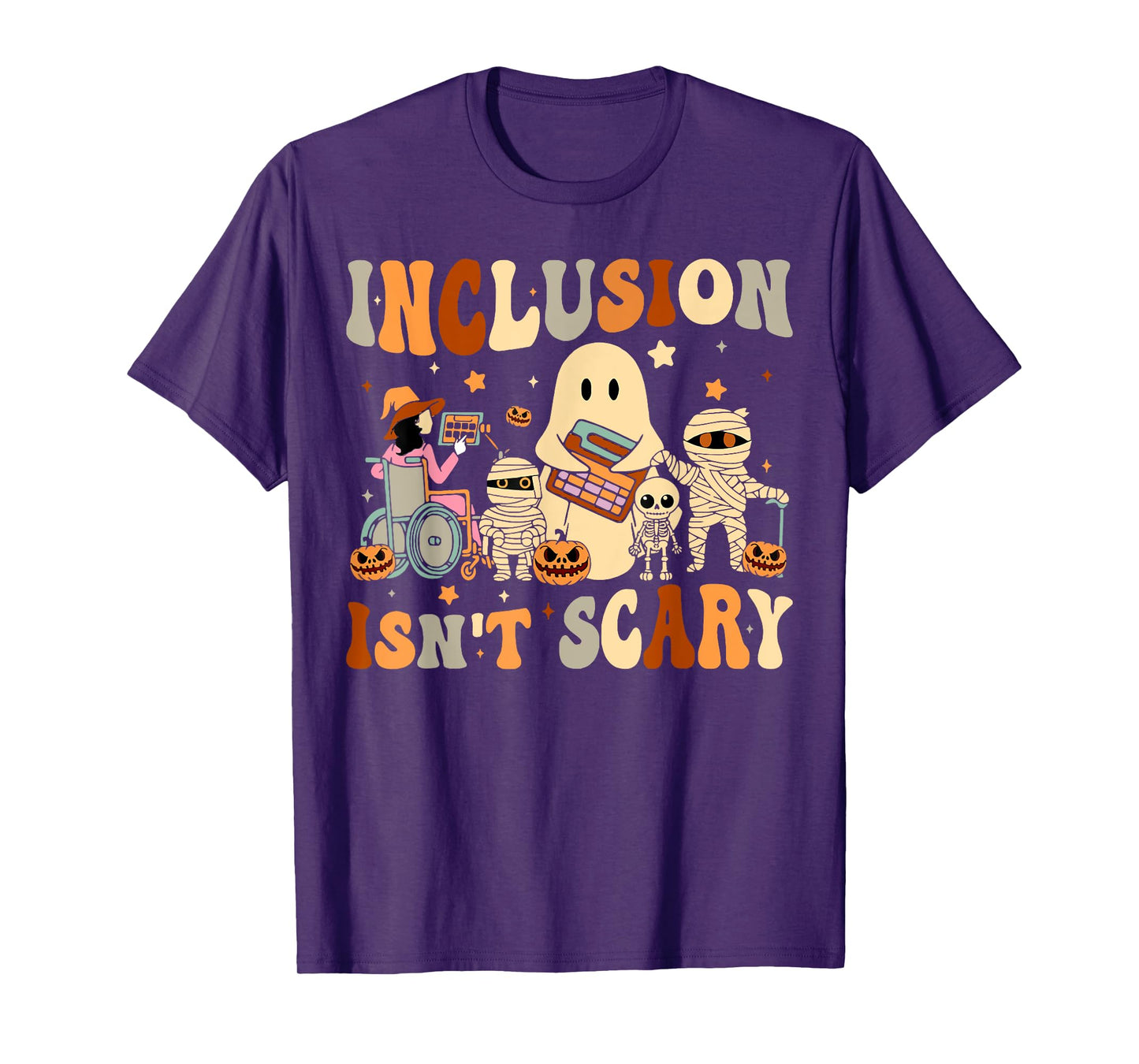 Halloween SLP Sped Teacher Groovy Inclusion Isn't Scary T-Shirt