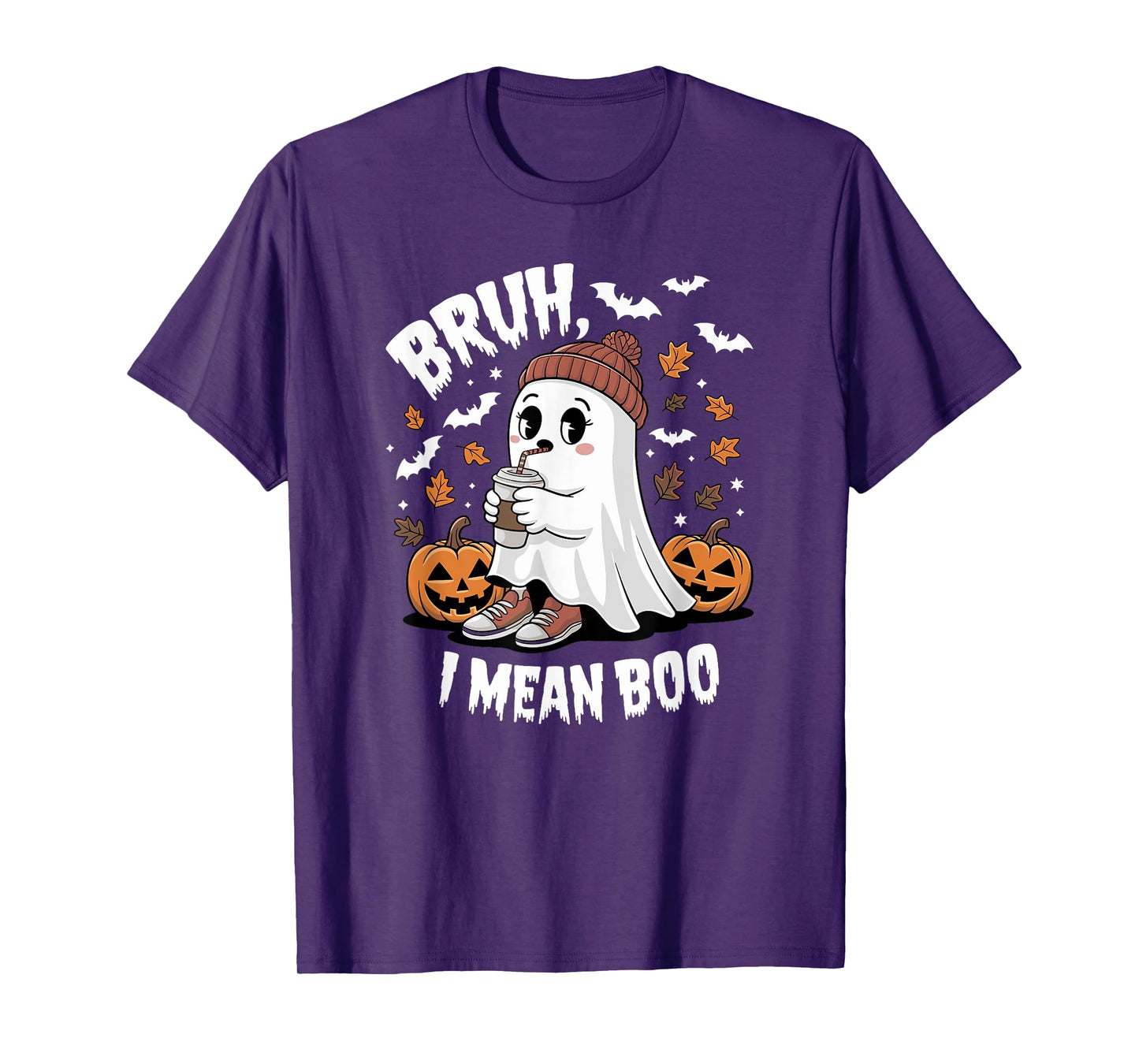 Bruh Ghost I Mean Boo Halloween Ghost Drinking Latte Coffee T-Shirt
