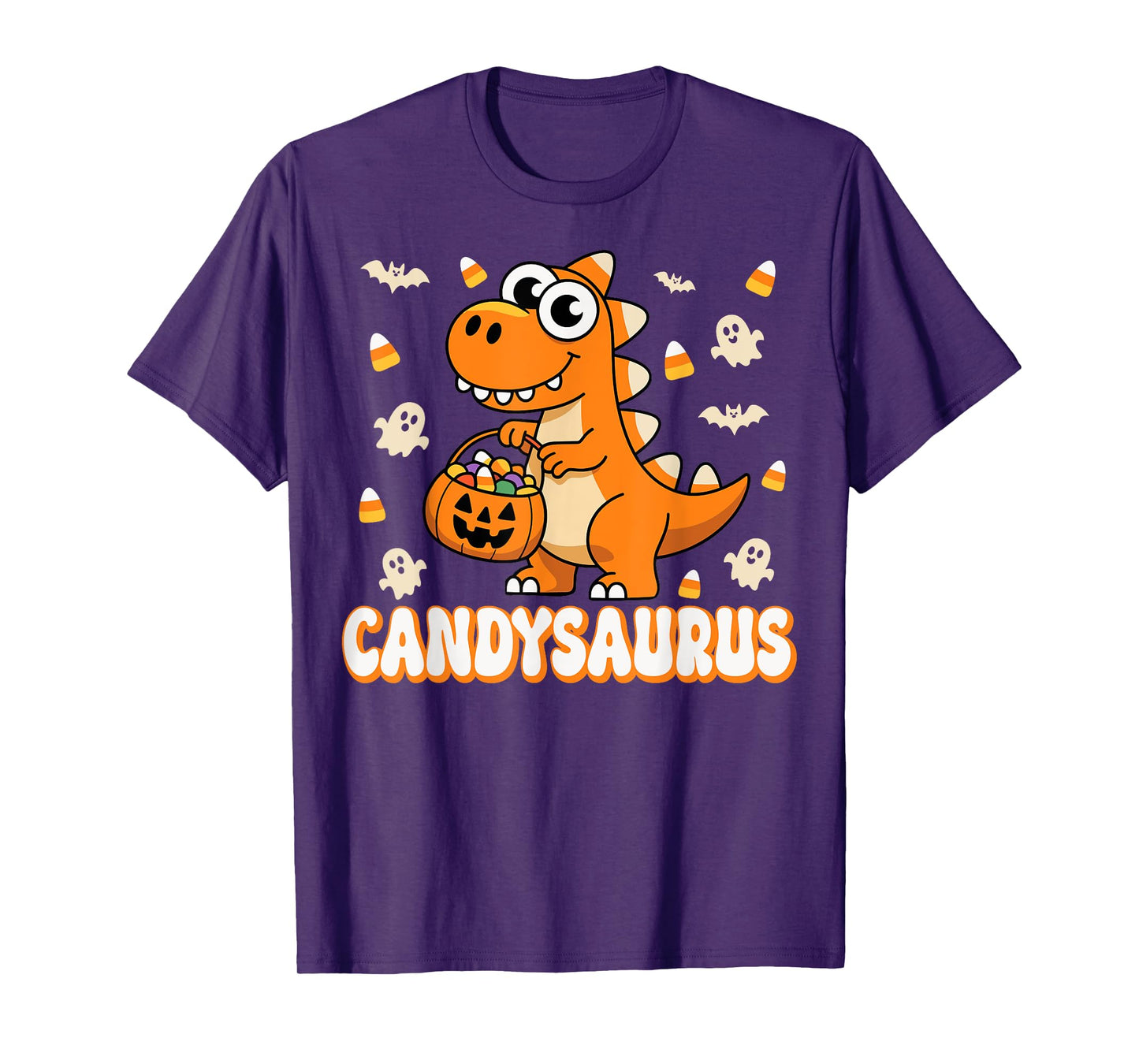 Candysaurus Candy Corn Dinosaur T-Rex Halloween Party Kids T-Shirt