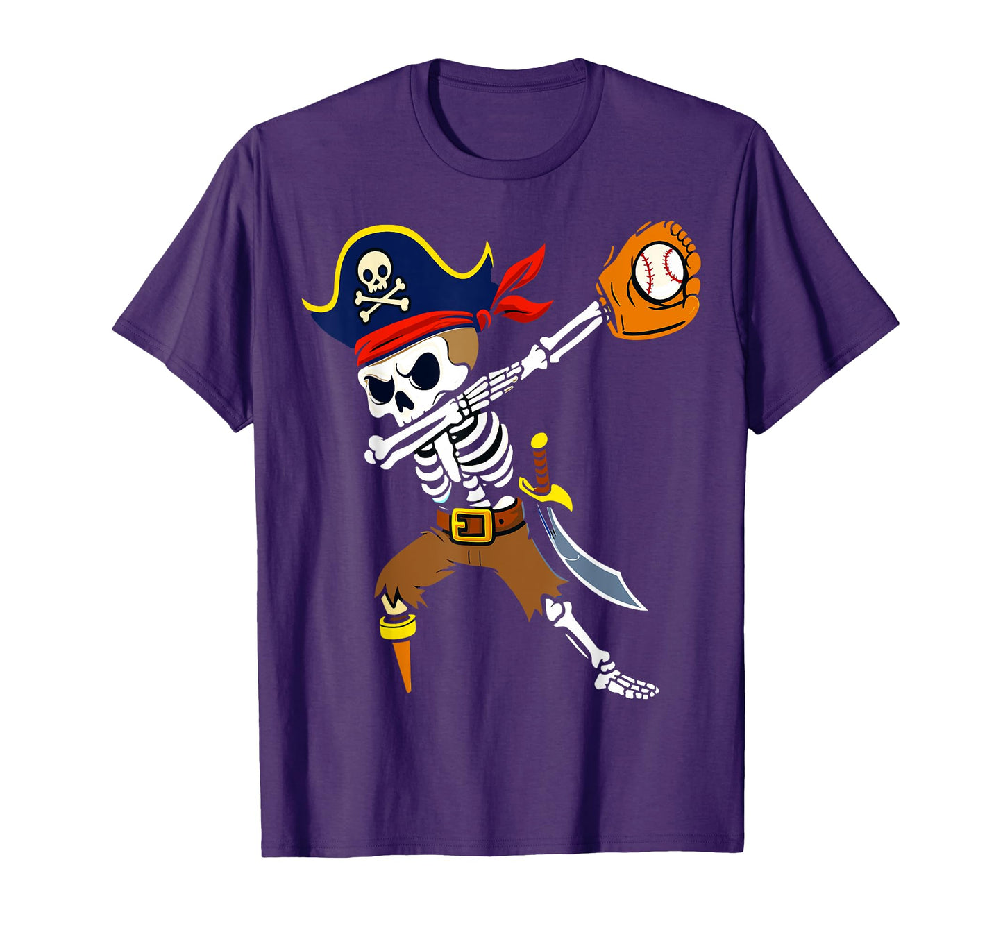 Dabbing Pirate Skeleton Baseball Funny Halloween T-Shirt