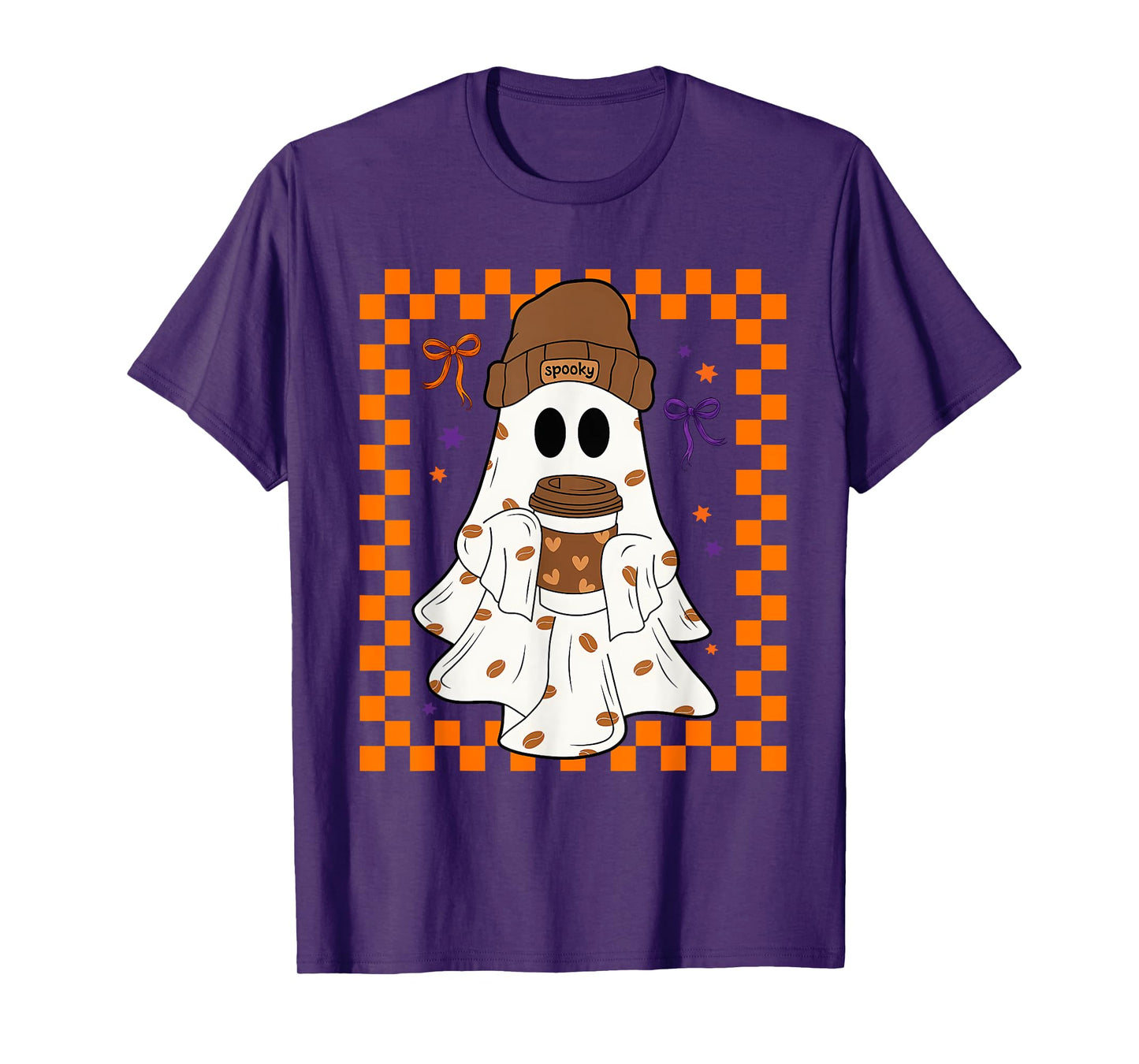 Cute Ghost Drinking Coffee Halloween Spooky Men Women T-Shirt