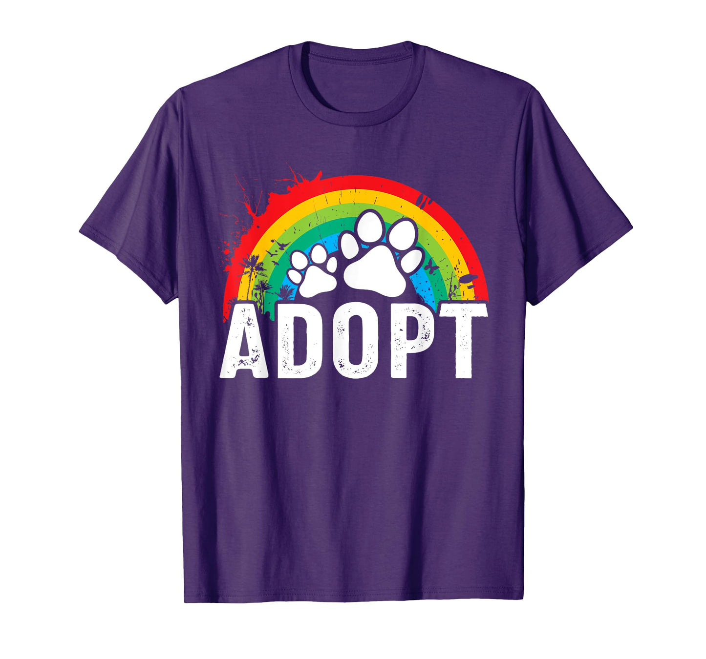 Vintage Rainbow Adopt A Dog Rescue Foster Adoption Month T-Shirt for Men Women Kids