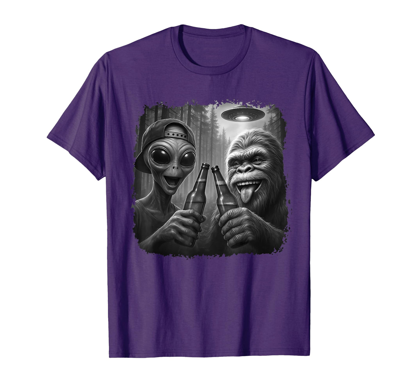 Bigfoot Beer and UFO Shirt Funny Sasquatch Cryptid Alien T-Shirt