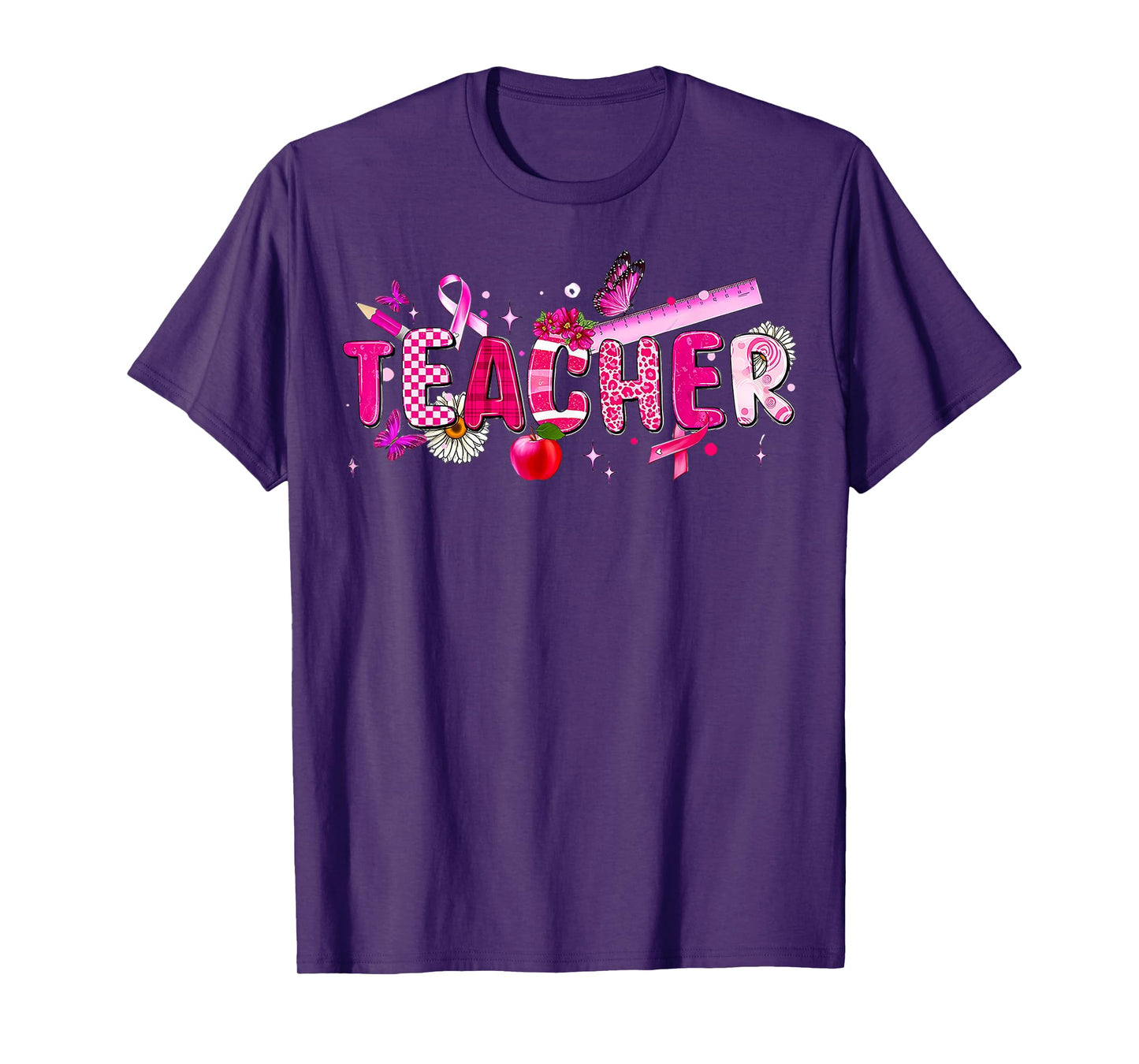 Cancer Awareness Teacher Pink Ribbon Breast Cancer Month T-Shirt