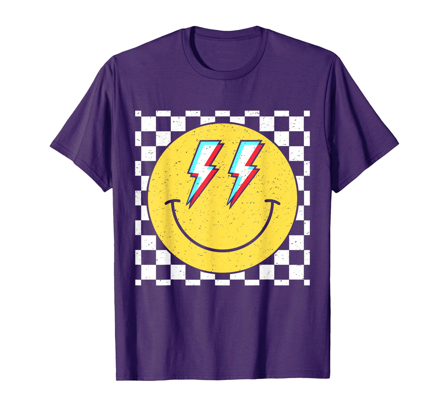 Retro Smile Face Checkered Pattern Preppy Happy Face Trendy T-Shirt