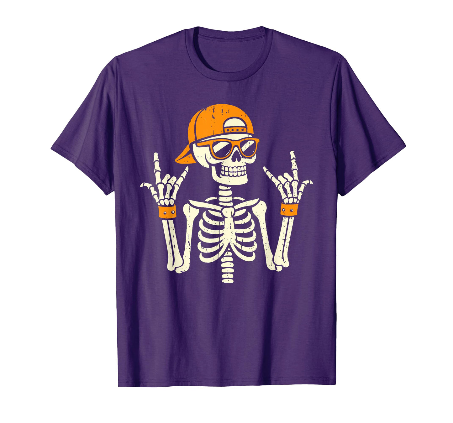 Rocker Skeleton Cap Skater Cool Halloween Punk Rock Men Boys T-Shirt