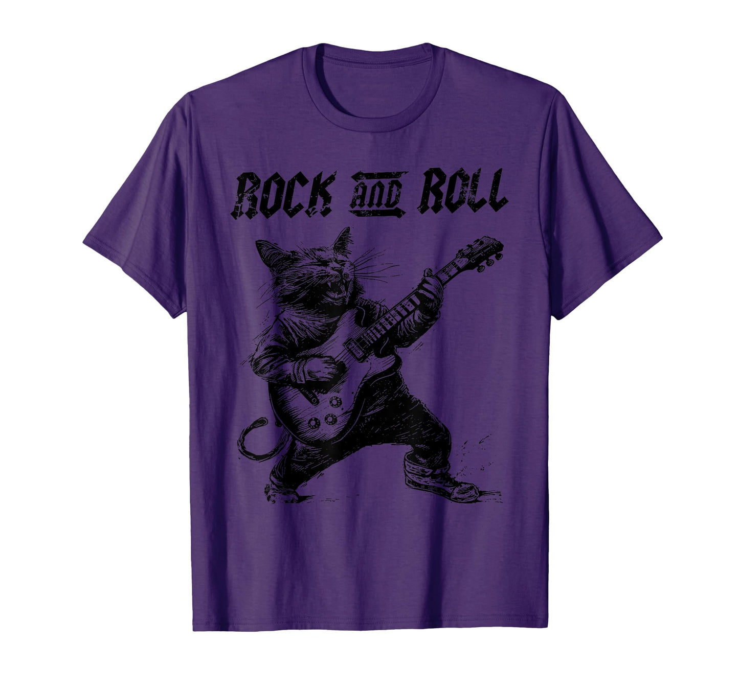 Rock and Roll Guitar Cat Vintage ROCK Guitarist Cat Men Women Girls Kids T-Shirt