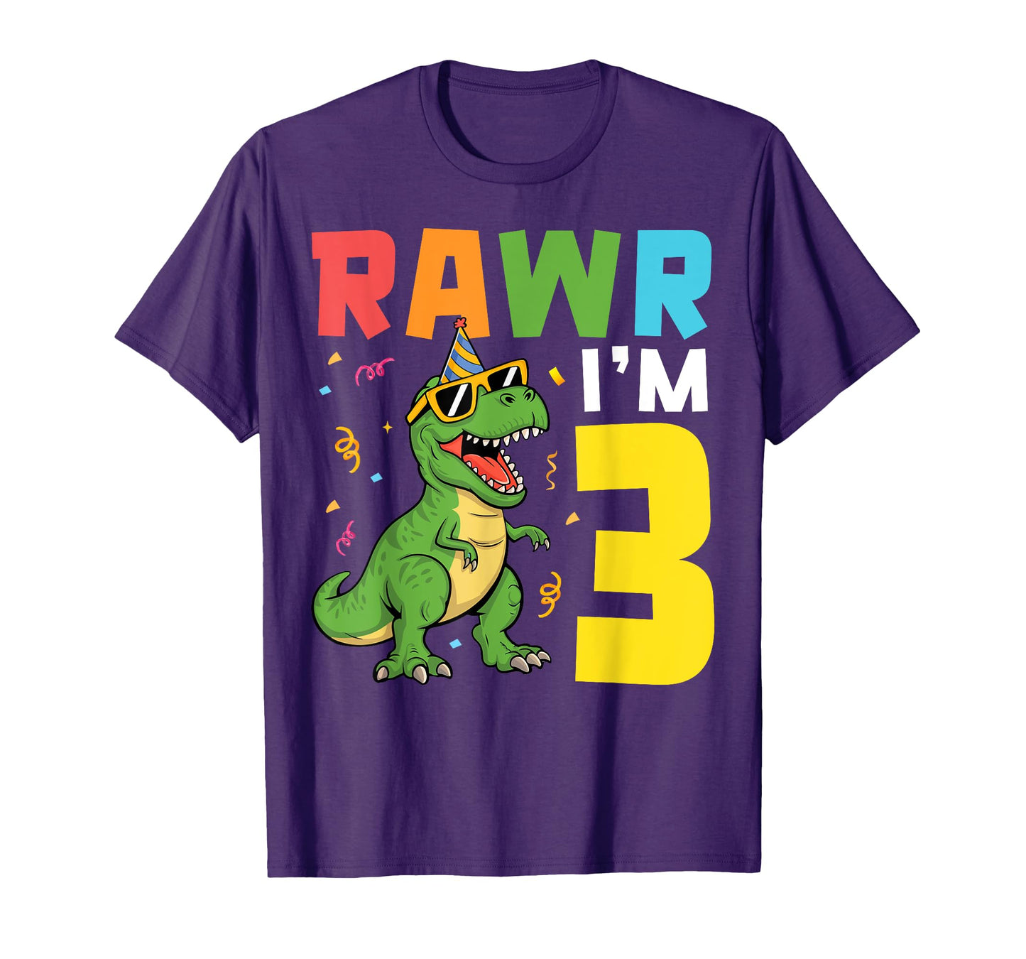 Three Rawr I'm 3 Years Old T Rex Dinosaur 3rd Birthday Boys T-Shirt