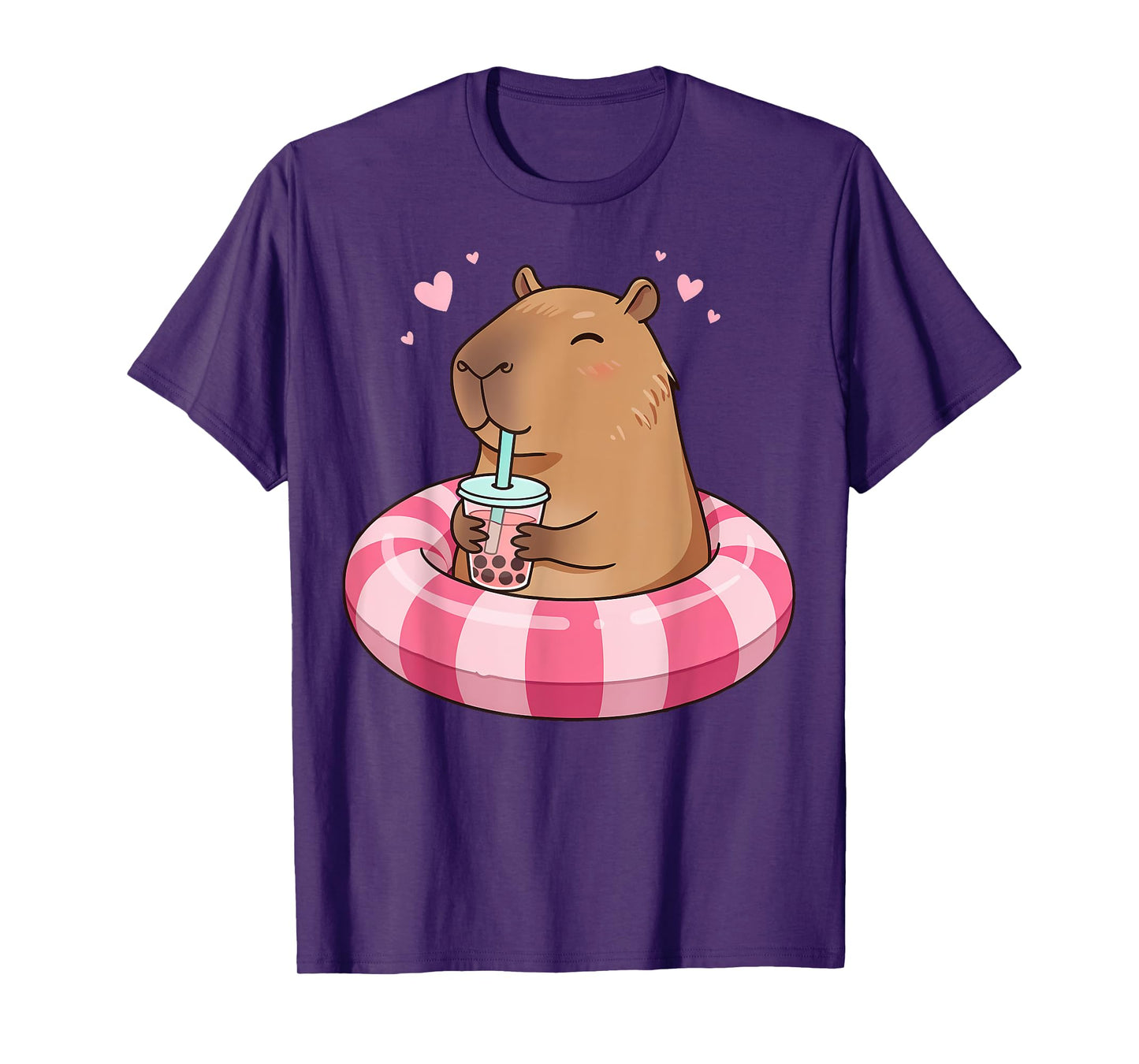 Capybara On Pool Float Drinking Boba Bubble Tea Kids Girls T-Shirt