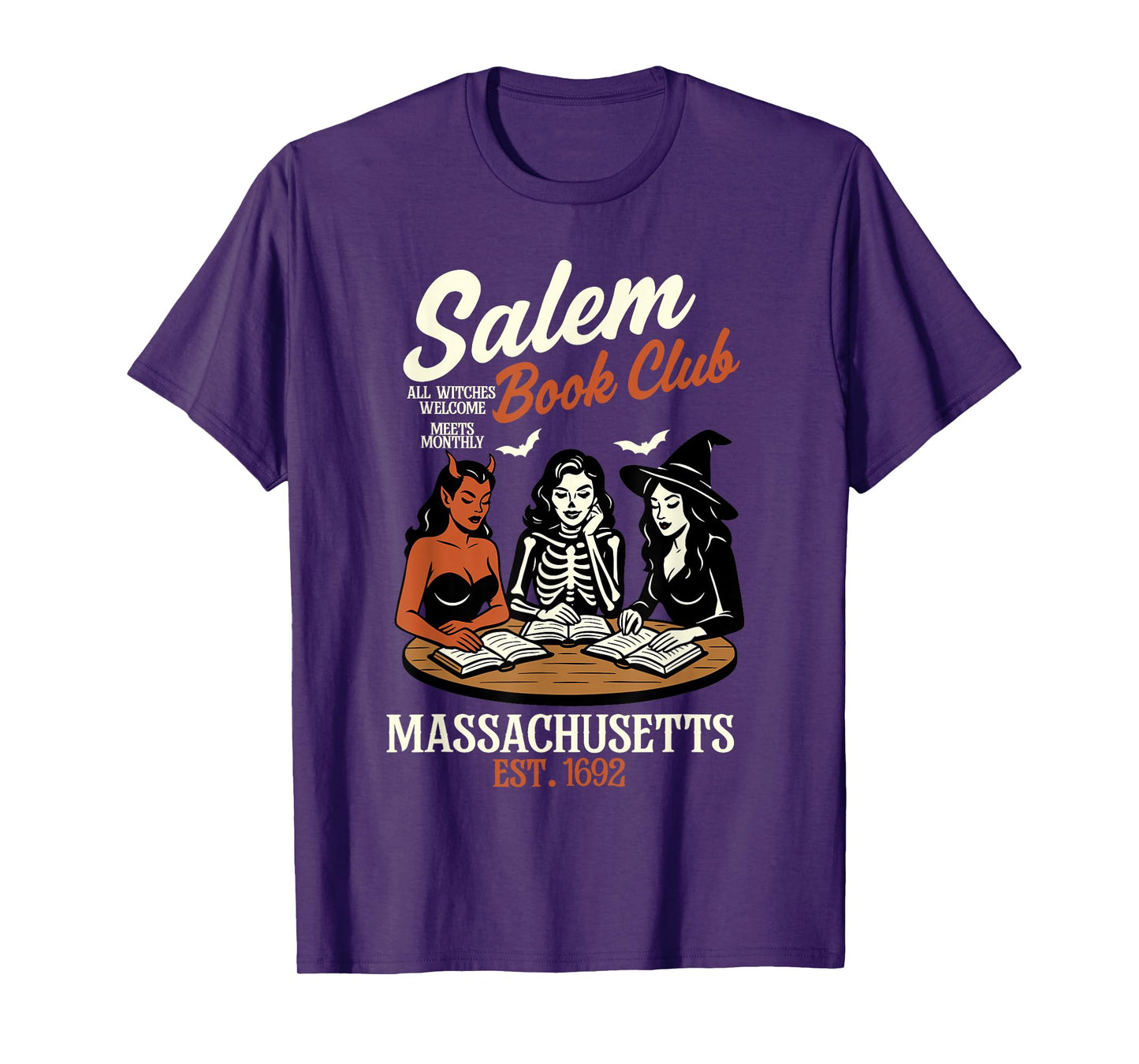Vintage Salem Book Club Black Cat Bookish Spooky Halloween T-Shirt