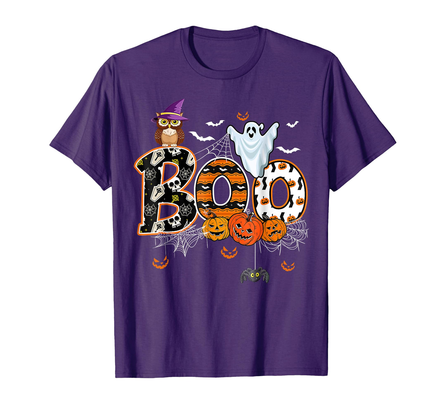 Boo Creepy Owl Pumpkin Ghost Funny Halloween Costume T-Shirt