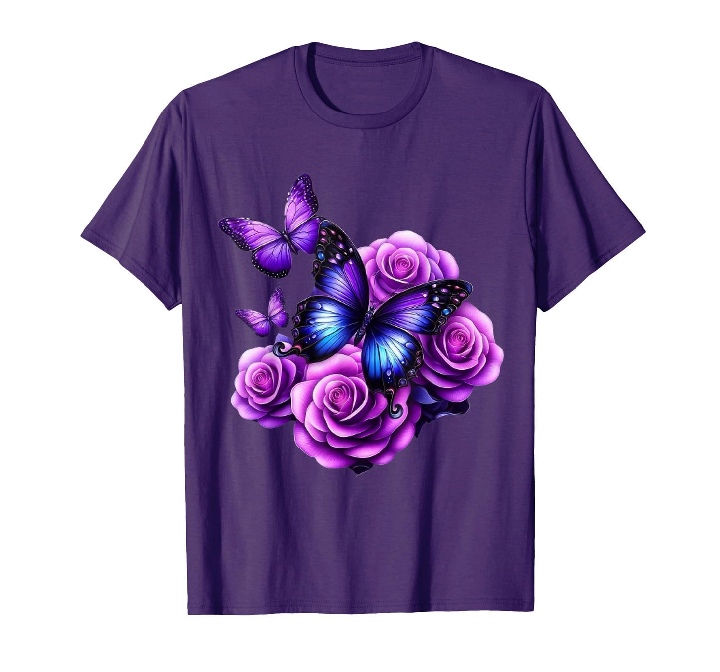 Beautiful Butterfly Purple Rose Butterfly Lovers Gifts Women T-Shirt