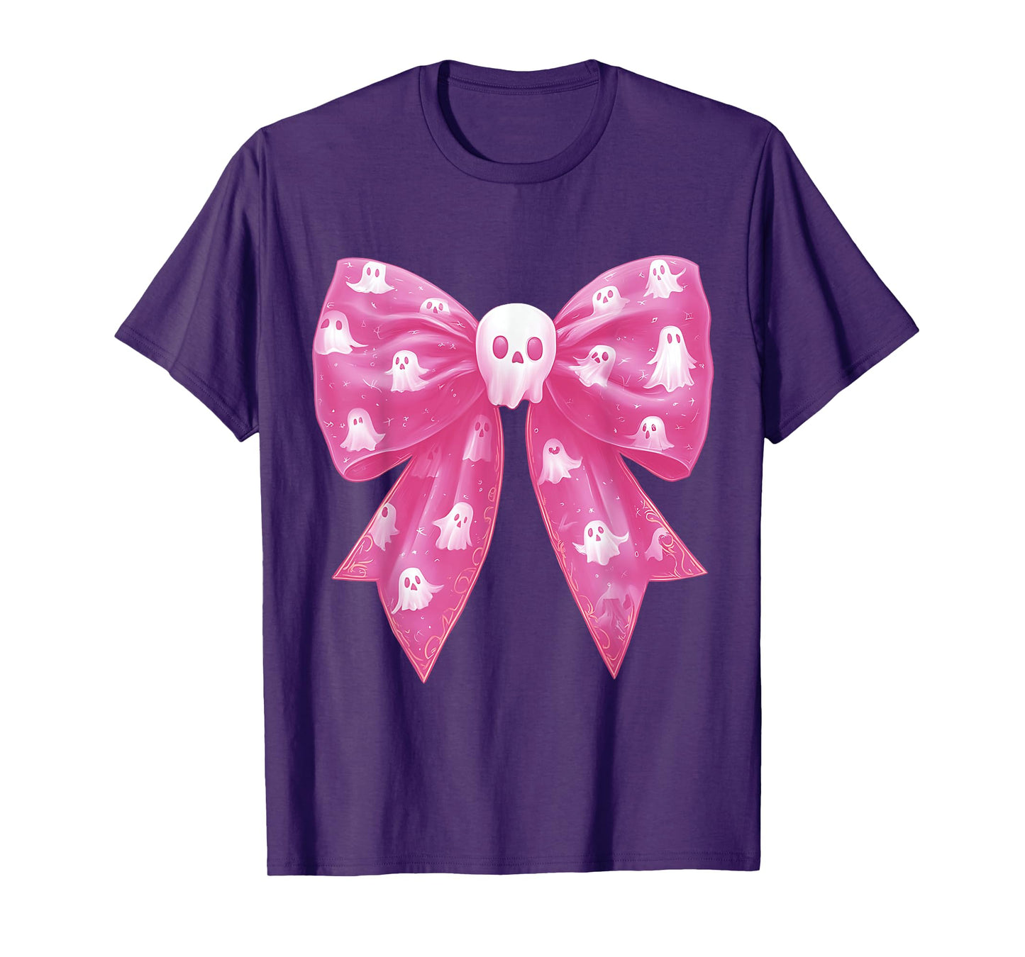 Pink Ghost Bow Coquette Halloween Spooky Season Womens Girls T-Shirt
