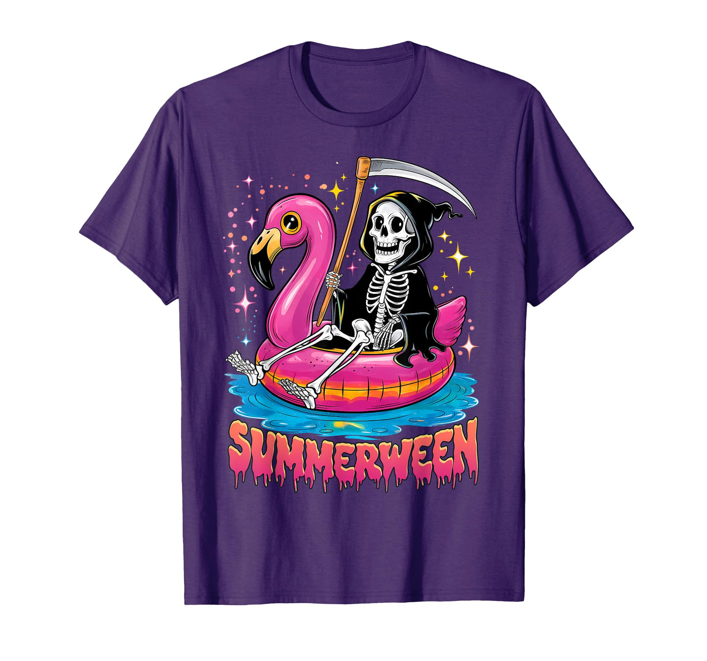 Summer Flamingo Jack-o-lantern Happy Summerween Skeleton T-Shirt