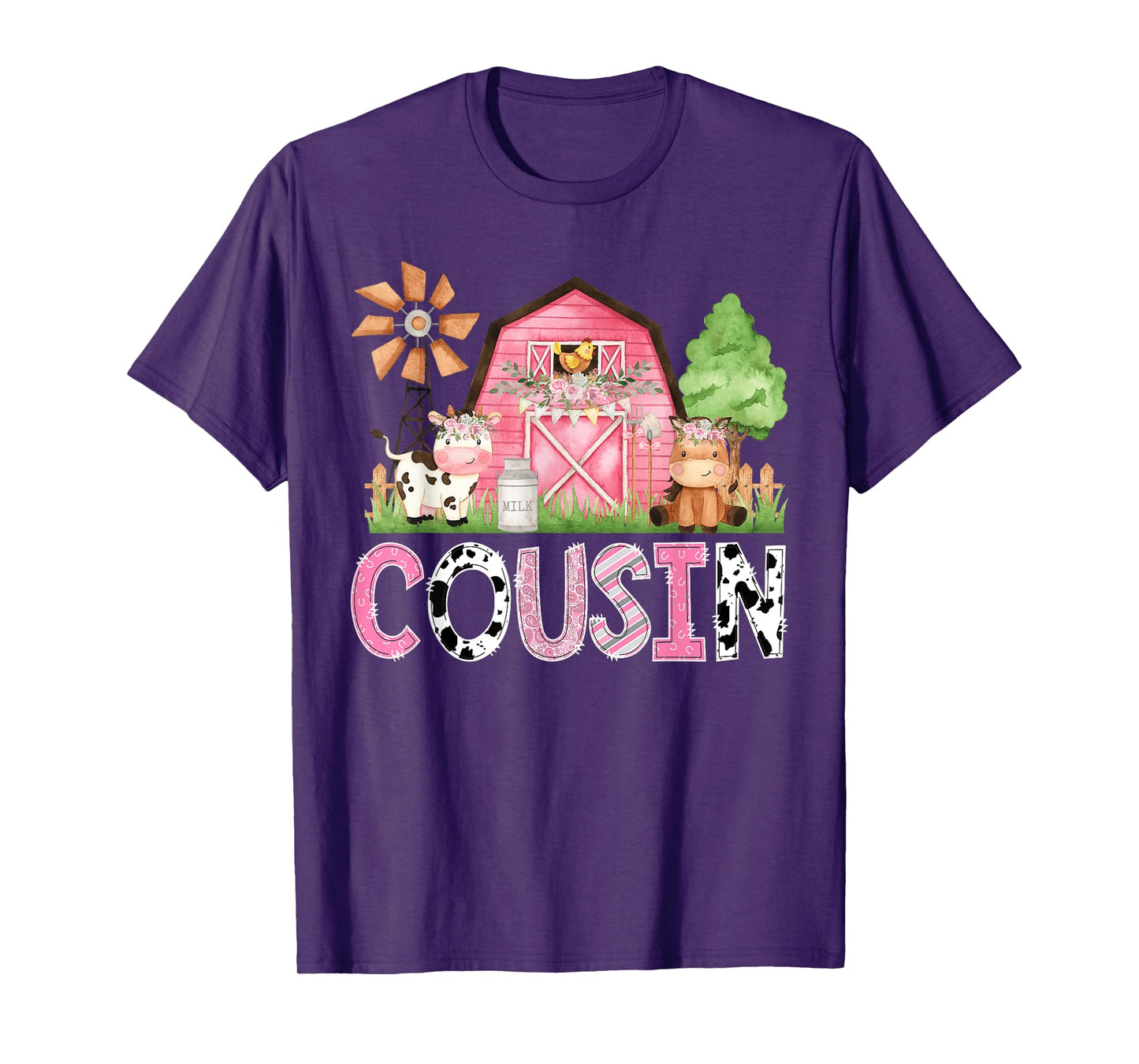 Cousin Pink Farm Cow Kids Birthday Matching Family T-Shirt