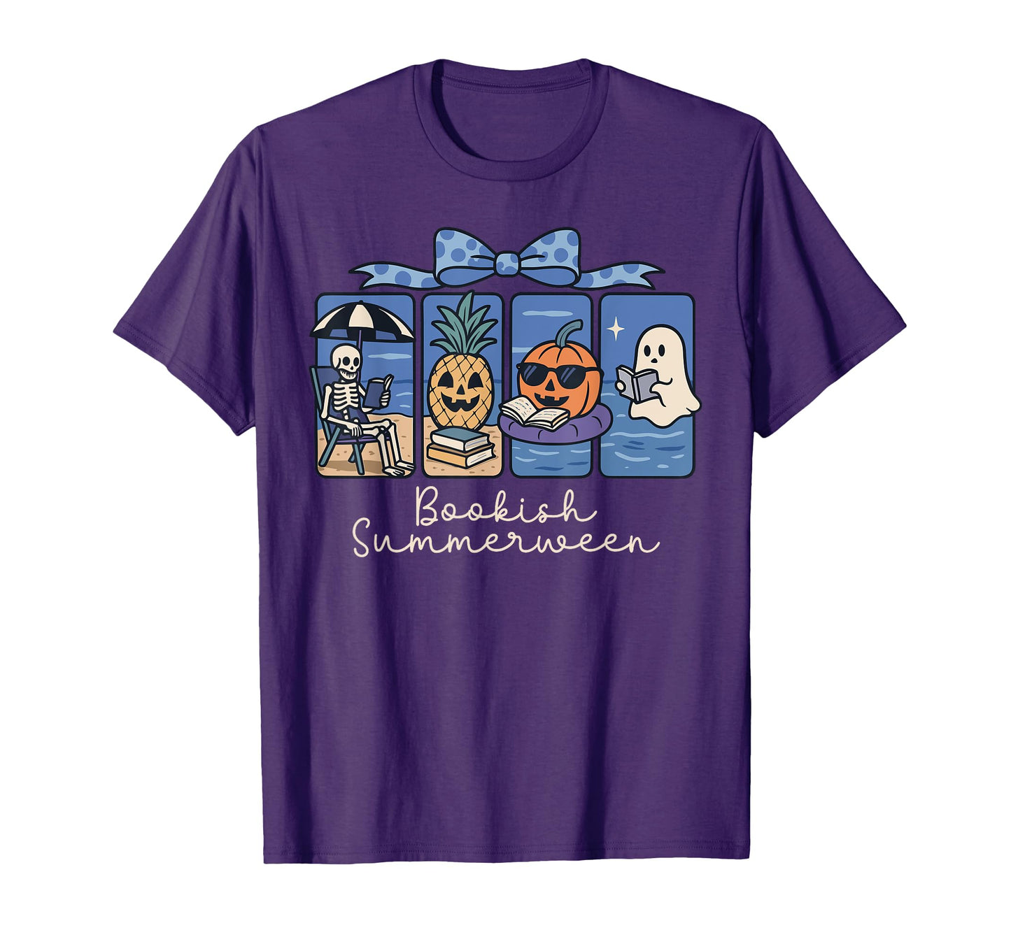 Summerween Bookish, Summer Halloween Beach Vibes, Cute Ghost T-Shirt
