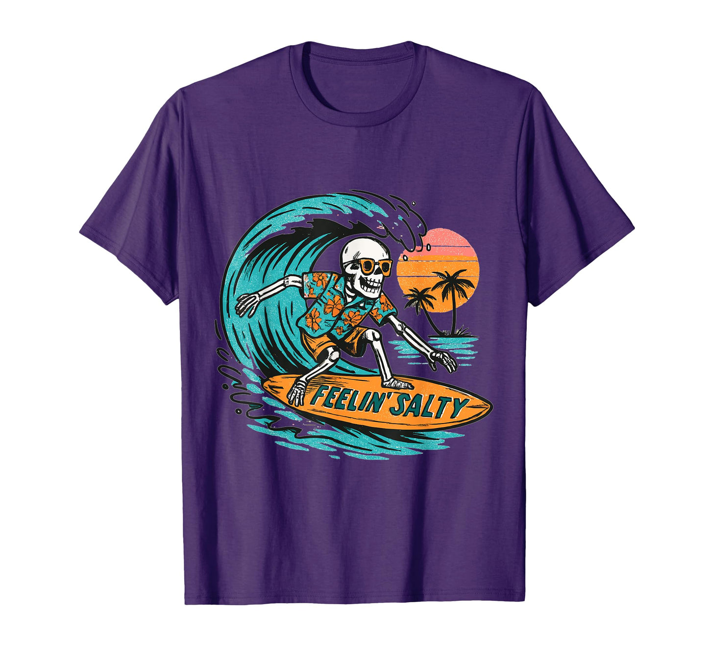 Feelin’ Salty Skeleton Surfer Retro Funny Beach Vacation Tee T-Shirt