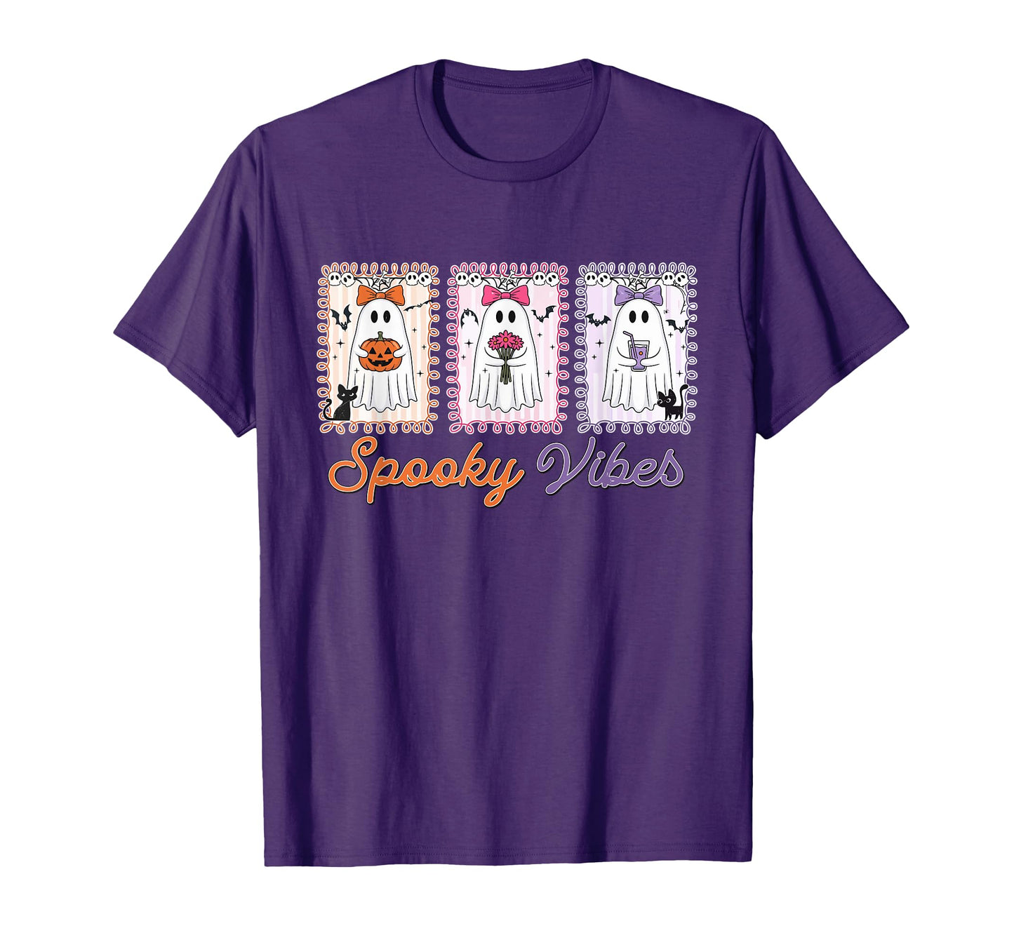 Retro Spooky Vibes Ghost Halloween Ghost Spooky Vibes Womens T-Shirt
