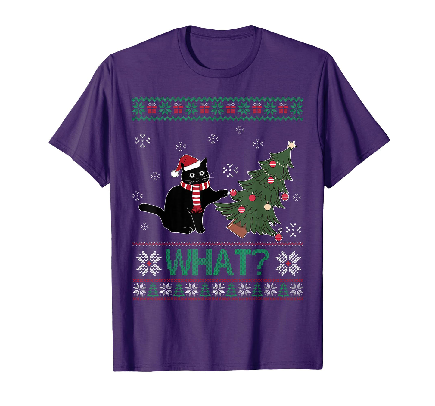 Black Cat What Pushing Christmas Tree Funny Cat Xmas Gifts Men Women Kids T-Shirt