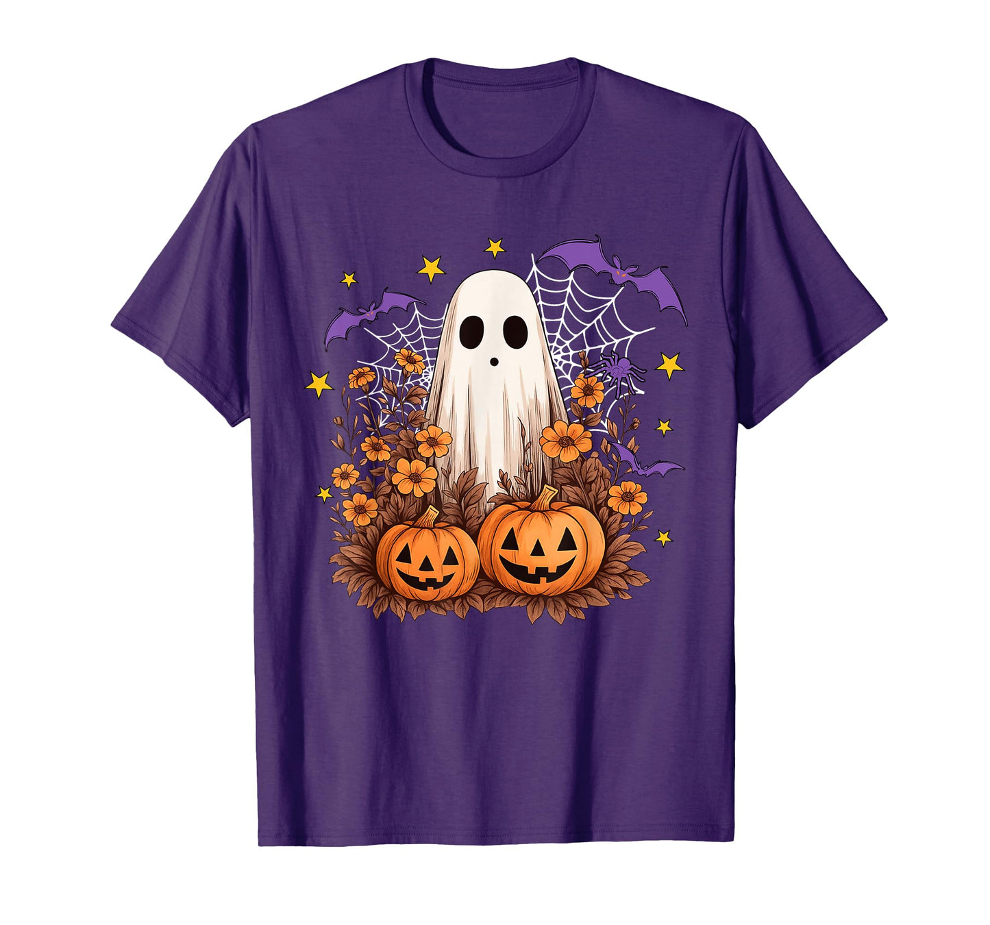 Retro Floral Ghost Cute Pumpkin Autumn Halloween Women Kids T-Shirt