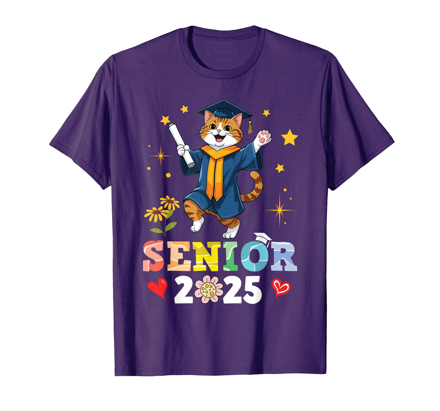 Cute Cat Senior 2025 Graduation School College University T-Shirt for Men Women Kids