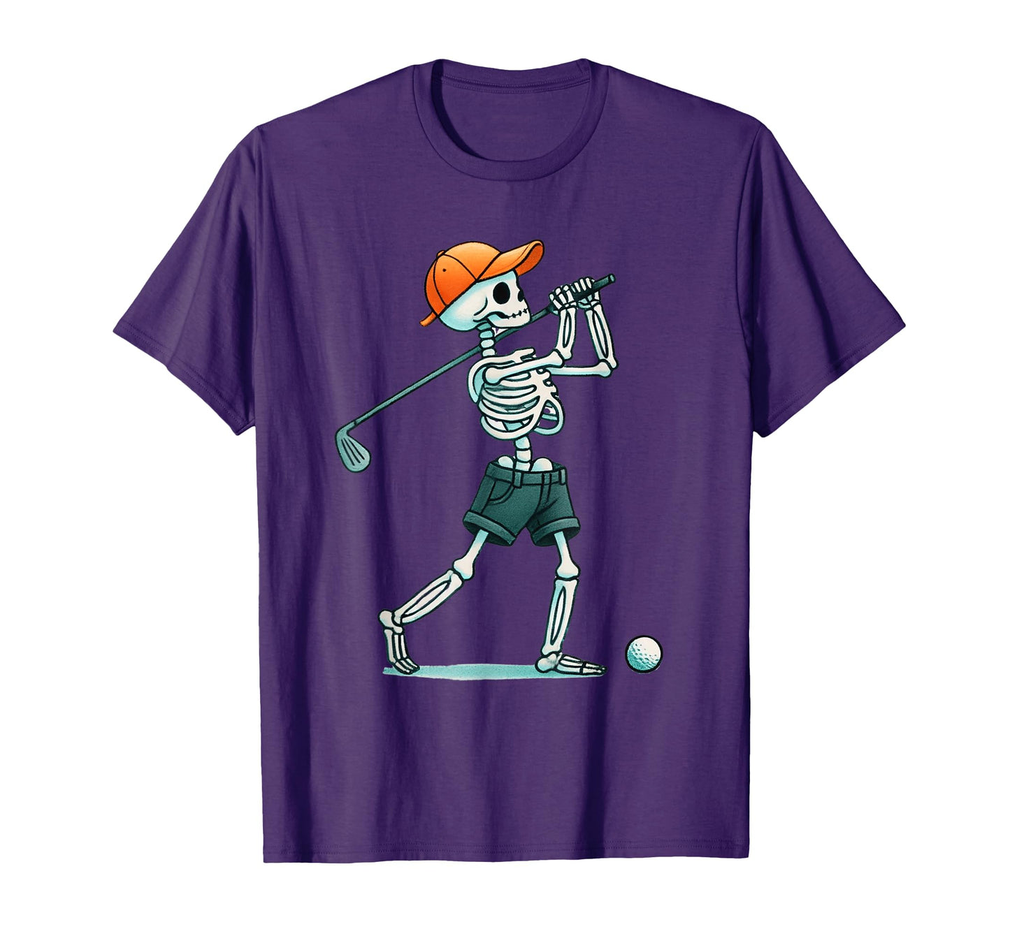 Funny Halloween Skeleton Playing Golf Player Men Boys Tee T-Shirt