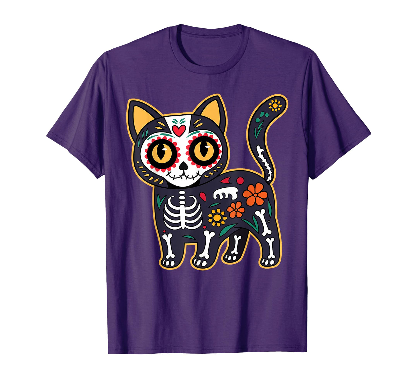 Sugar Skull Cat Halloween Dia De Los Muertos Day of Dead Men Women Kids T-Shirt