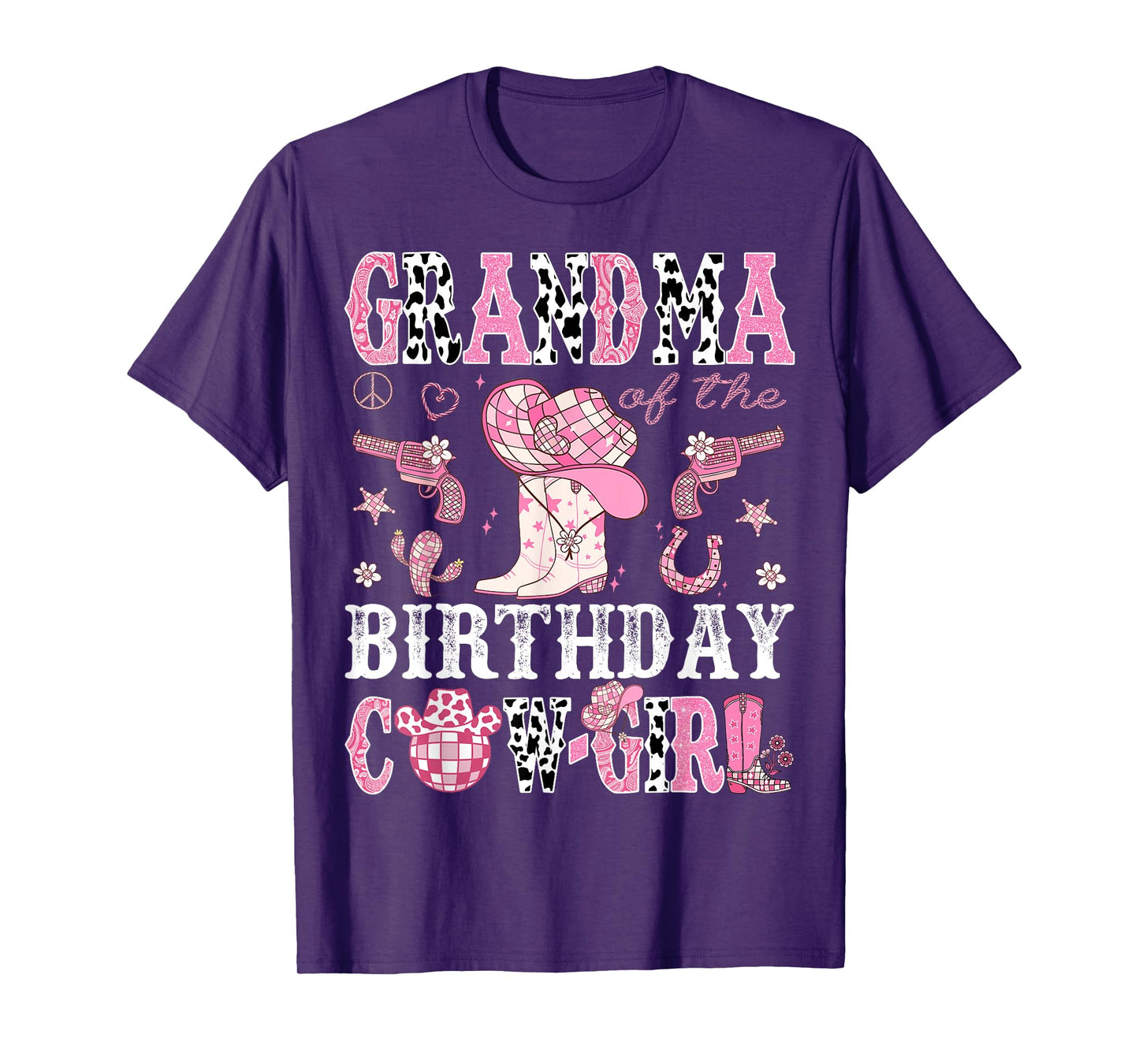 Grandma Of The Birthday Cow-Girl Pink Disco Rodeo Western T-Shirt