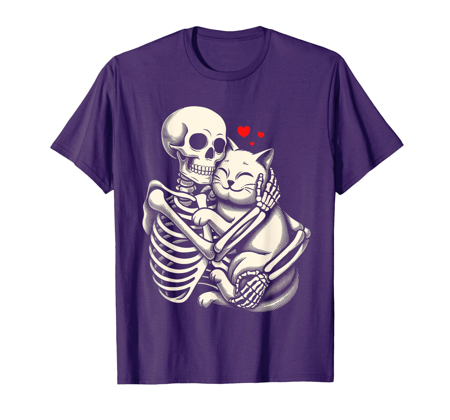 Skeleton Hugging Cat Halloween Cat Lover Cat Mom Dad T-Shirt for Men Women Kids