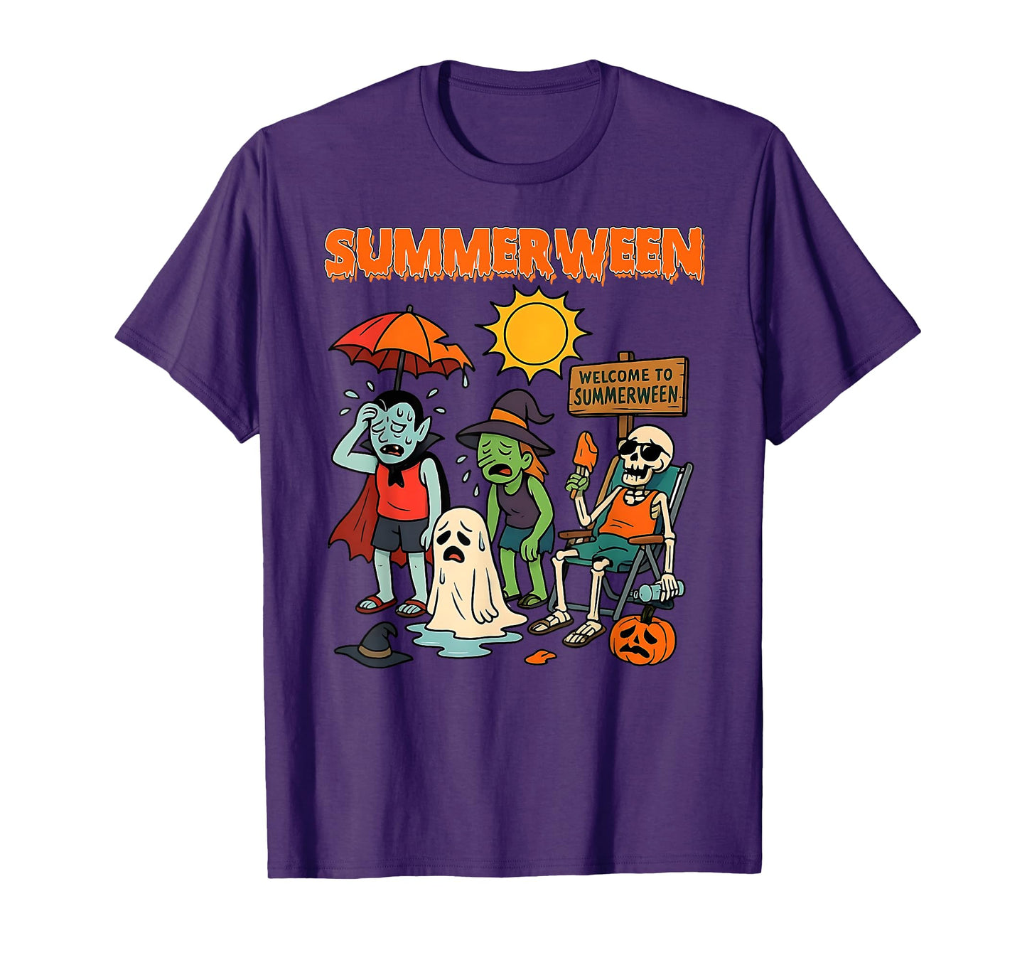 Summerween Skeleton Beach Party Halloween Vibes T-Shirt