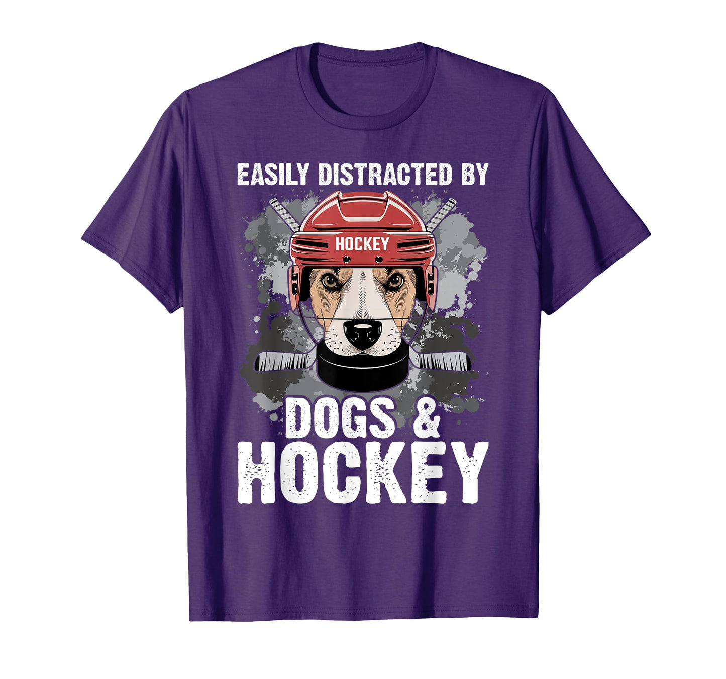 Easily Distracted By Dogs And Hockey Funny Dog Owner T-Shirt for Men Women Kids